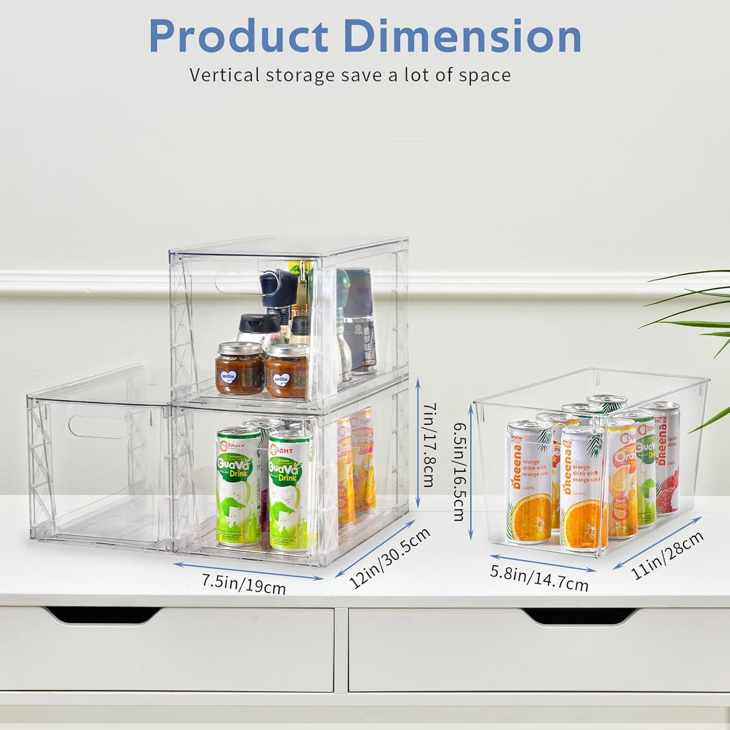 4 Pack Stackable Storage Drawers,Clear Acrylic Drawer Organizers,Easily Assemble Bathroom Closet Undersink Organizers and Storage,Plastic Storage Bins for Kitchen Cabinets,Makeup,Pantry Organization