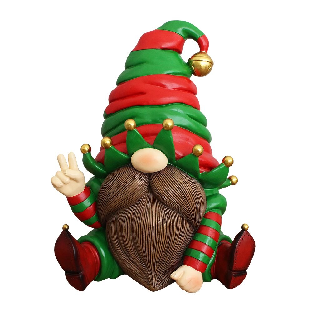 Cheerful Elf Gnome Festive Figurine, 8" Christmas Garden Statue