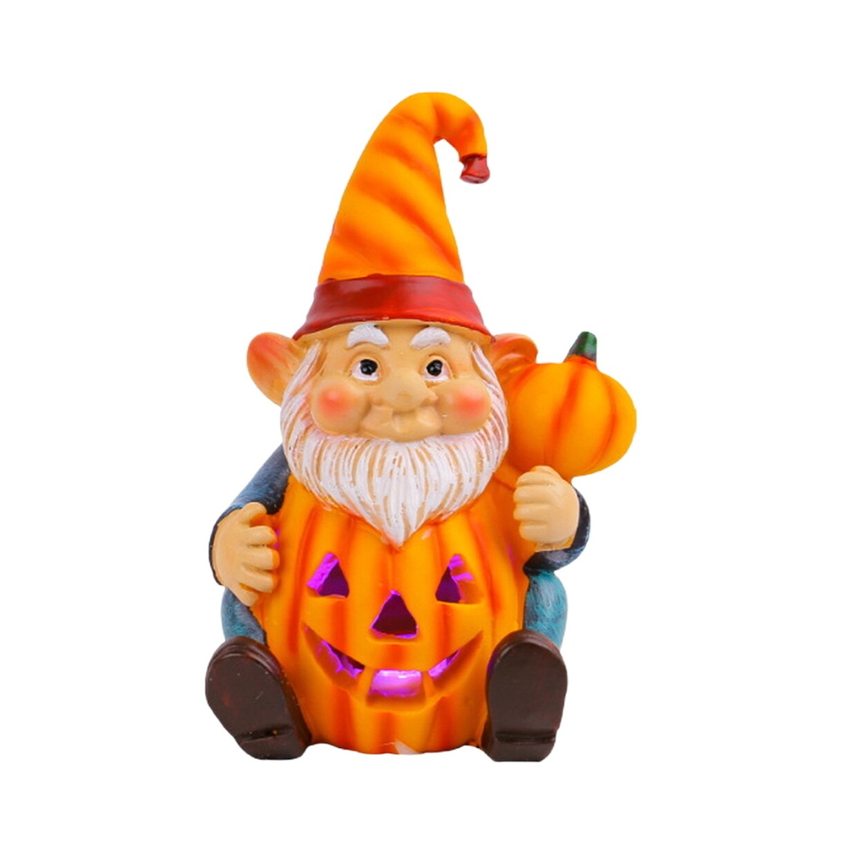Halloween Pumpkin Lantern Resin Gnome Holding Pumpkin Statue Luminous Yard Dwarf Figurine For Home Courtyard Decor