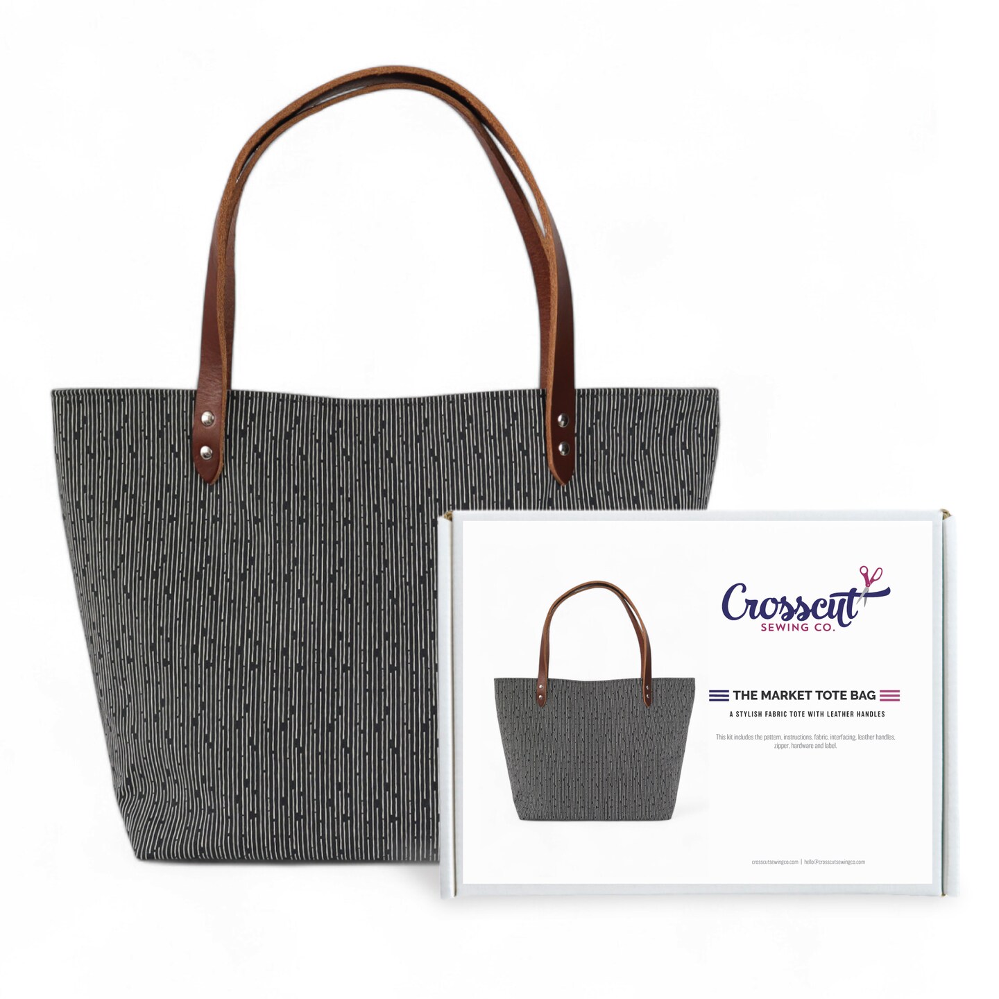 Crosscut Sewing Co.® Market Tote Bag Sewing Project Kit for Beginners with Fabric, Instructions and Video