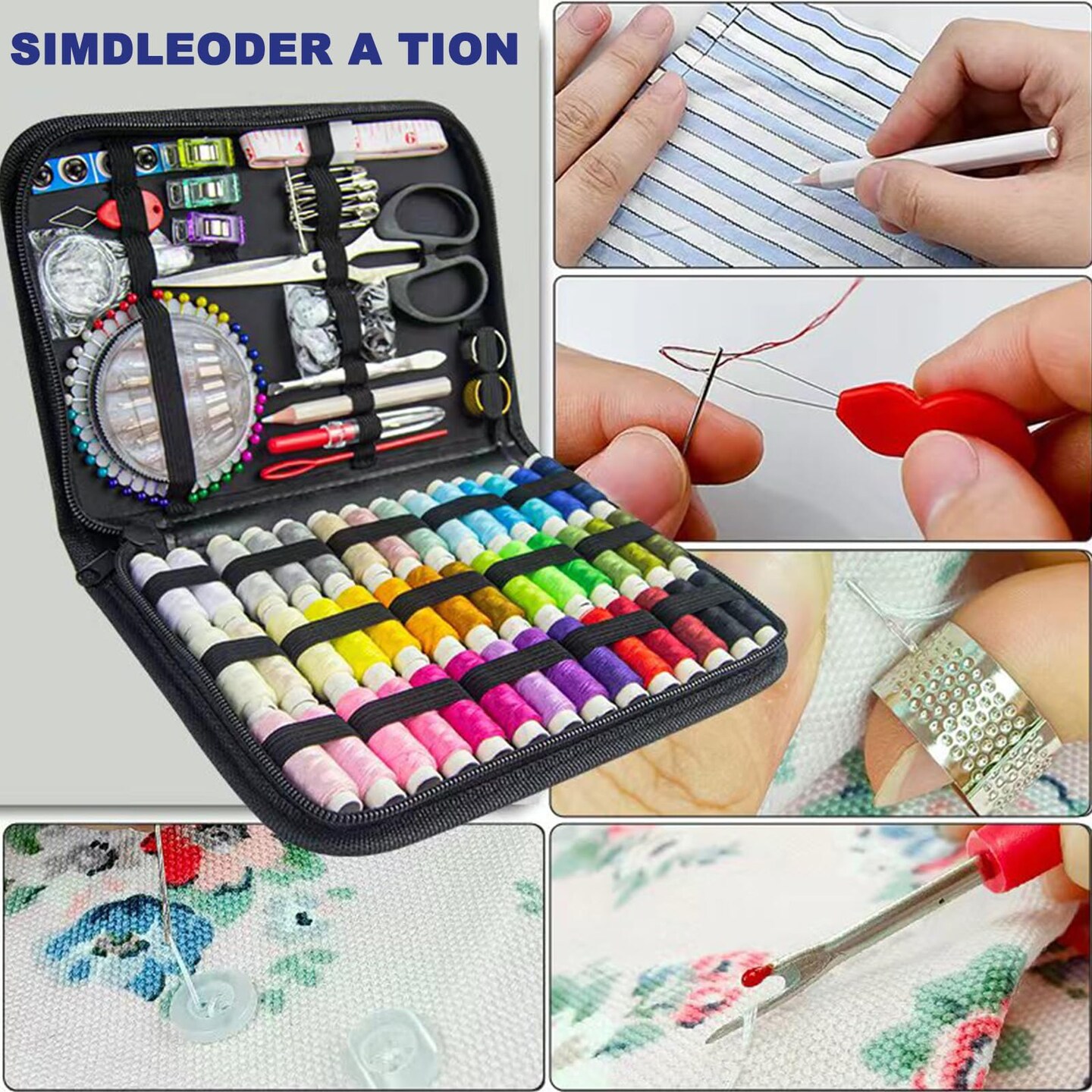 Sewing Kit with Black Case Portable Sewing Supplies for for Mom Grandma Women Men Teen Girls Boys Adults Beginner, Home Travel, Emergency, 42 Threads, Scissors, Needles, Measuring Tape and More