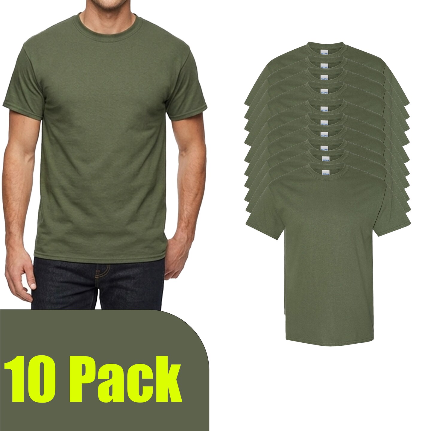 Gildan Military Green Heavy Cotton T-Shirt Blanks for DIY Crafts & Printing Projects