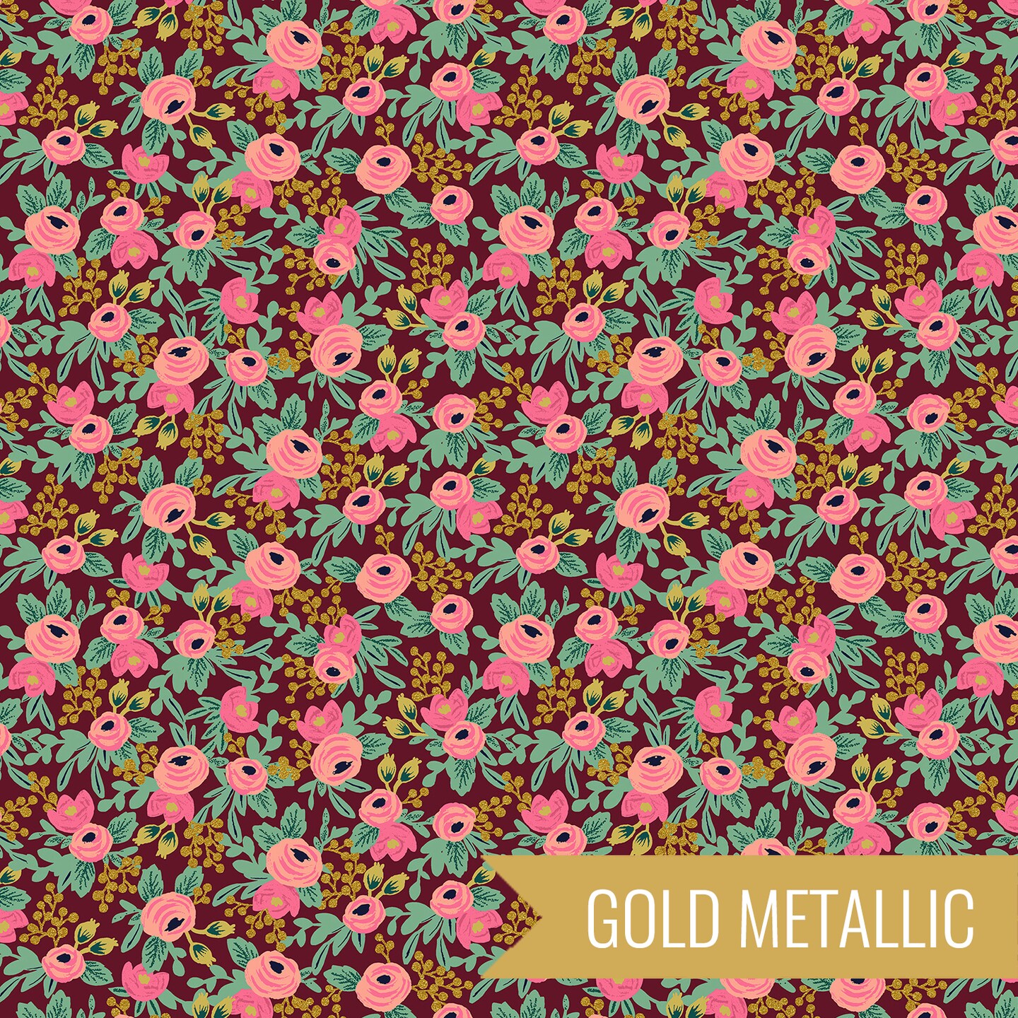 Rosa in Burgundy Metallic (rp305-bu5m) | Garden Party | Rifle Paper Co | Cotton+Steel