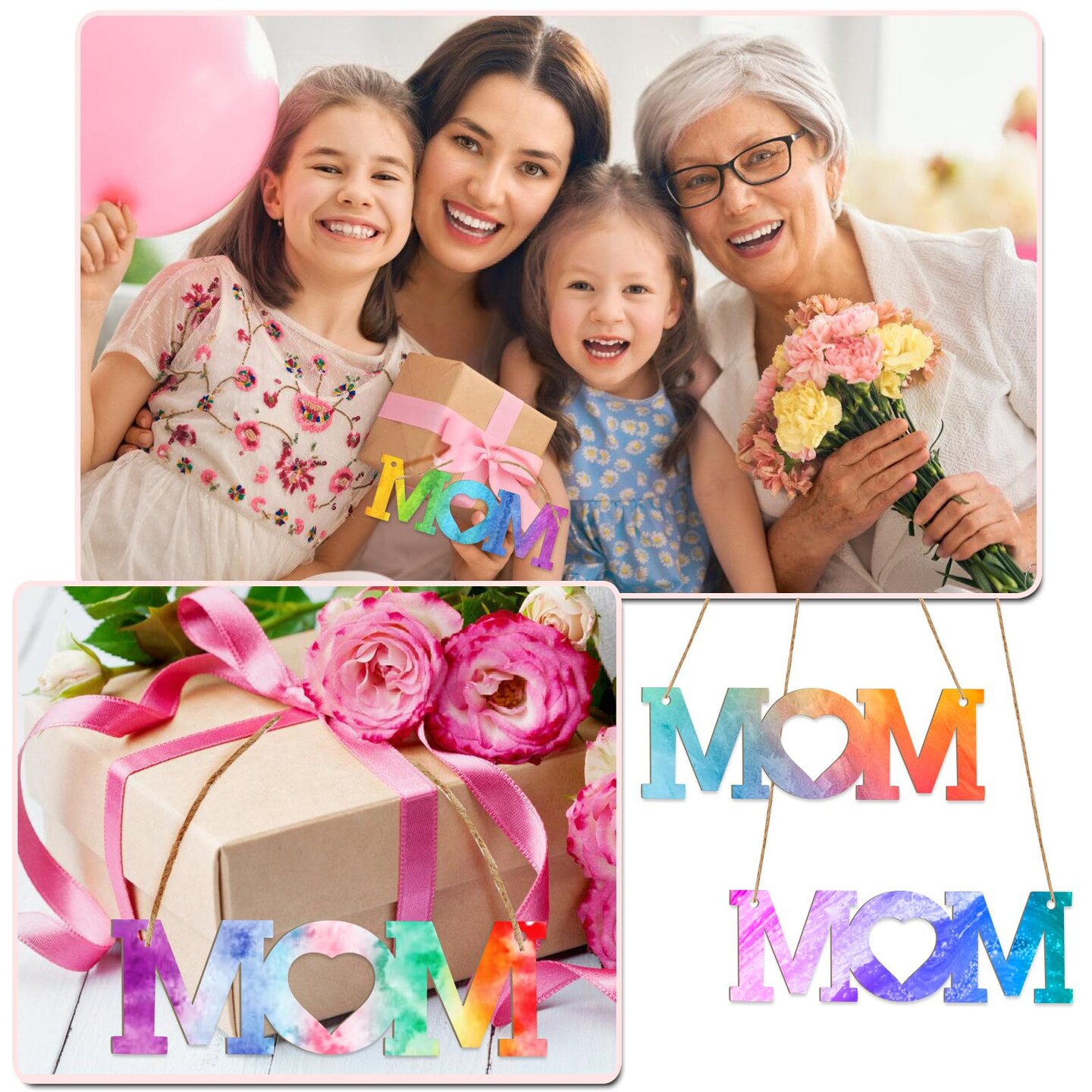 Mum 30Pcs Unfinished Wooden Mother's Day Gift Ornaments DIY Craft Mother Birthday Present-30Pack Paintable Blank Natural Mom Cutouts Hanging Wood Slices for Kids Art Crafts DIY Gift for Mom