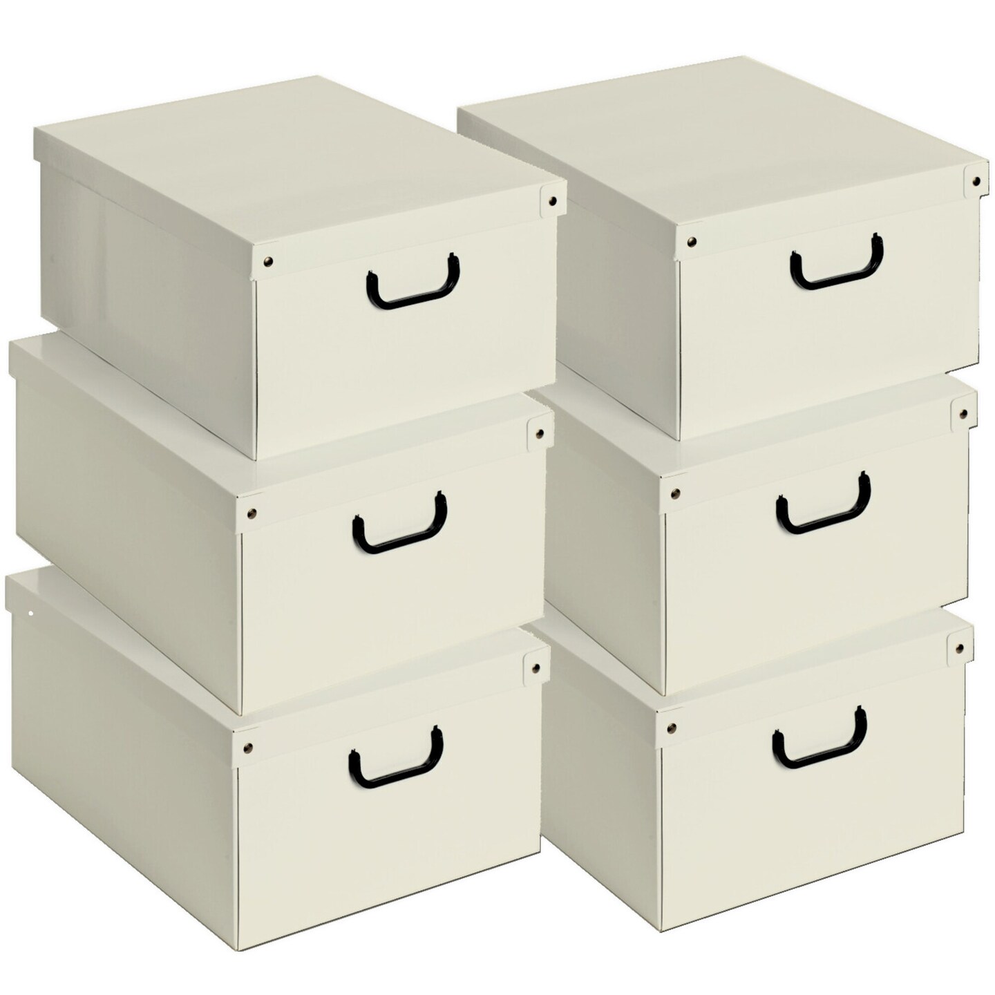 Lavatelli: Storage Box 6 Pack: Large - Beige - Lid & Side Handles, Decorative Cardboard Organizer, Stack-Fold, Home-Clothes-Linens, 19.7 x 15.4 x 9.4"