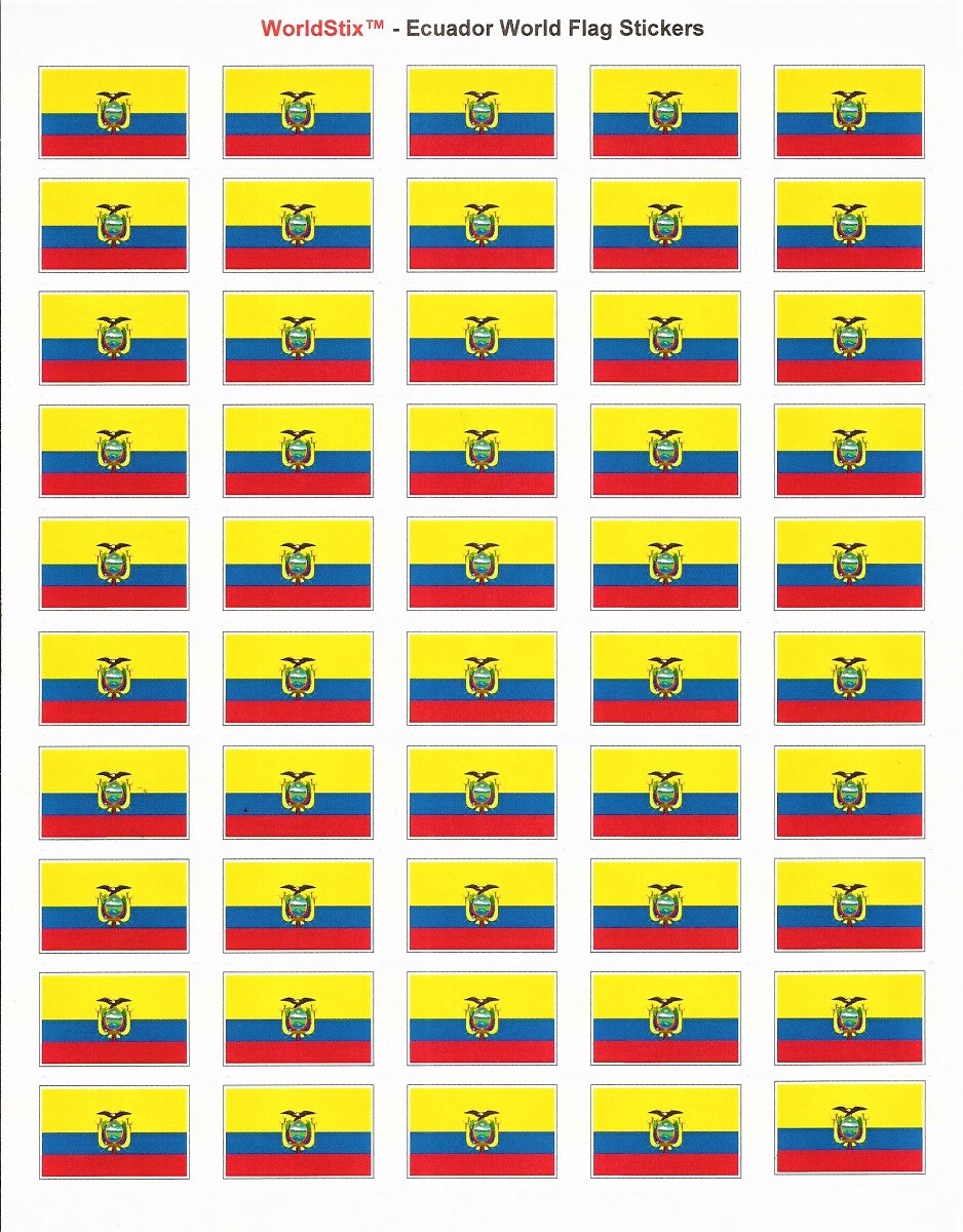 100 Ecuador Flag Stickers, Two Sheets of 50, 1.5" x 1" Made in America Self Adhesive Country Flag Scrapbook Stickers, Two Sheets of 50, 100 Sticker Decal Flags