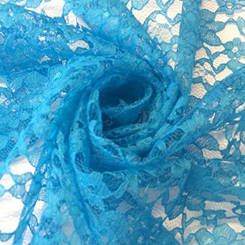 1 Yard Turquoise Raschel Lace Fabric with Intricate French Floral ...