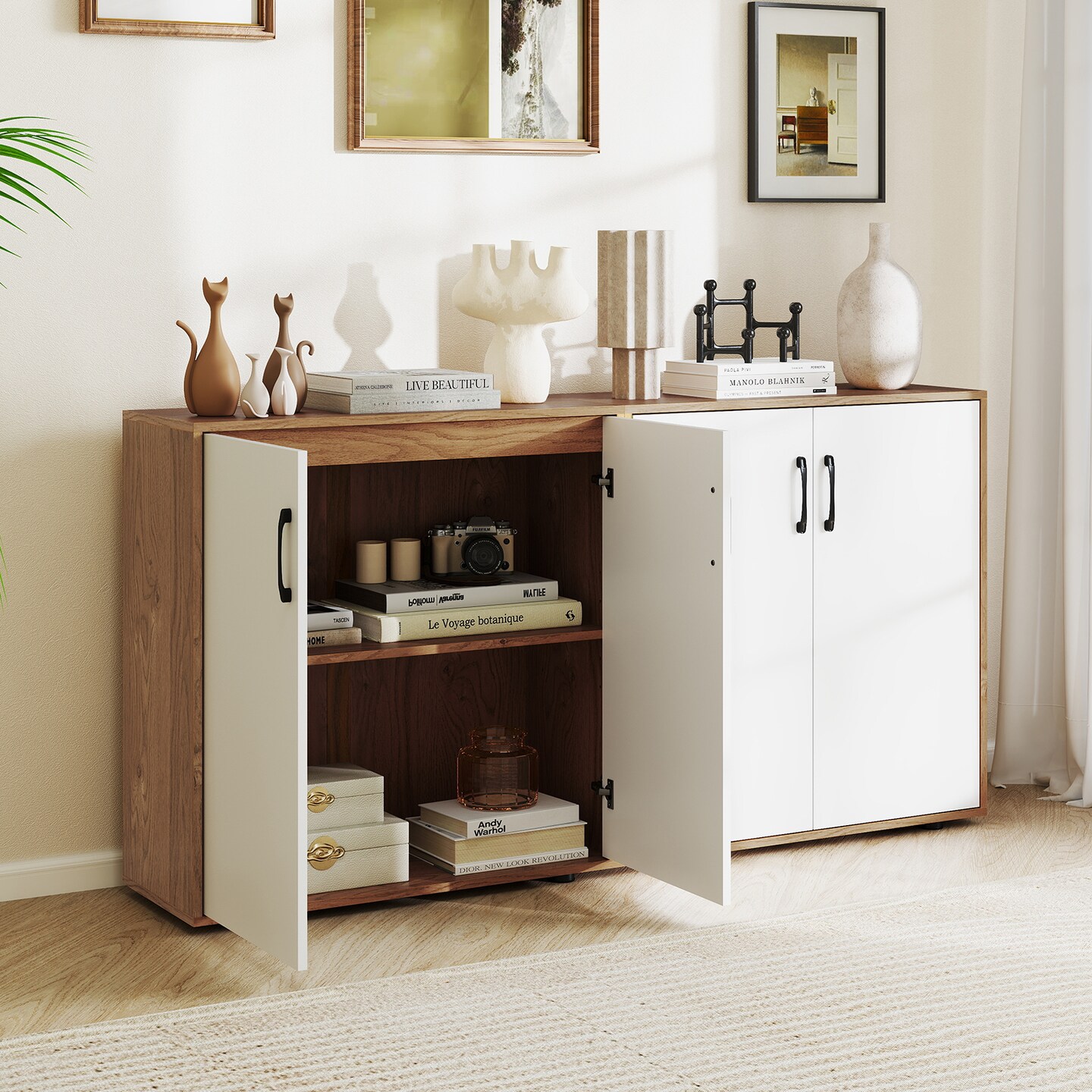 Coffee Bar Cabinet with 5-Level Adjustable Shelf for Living Room Use