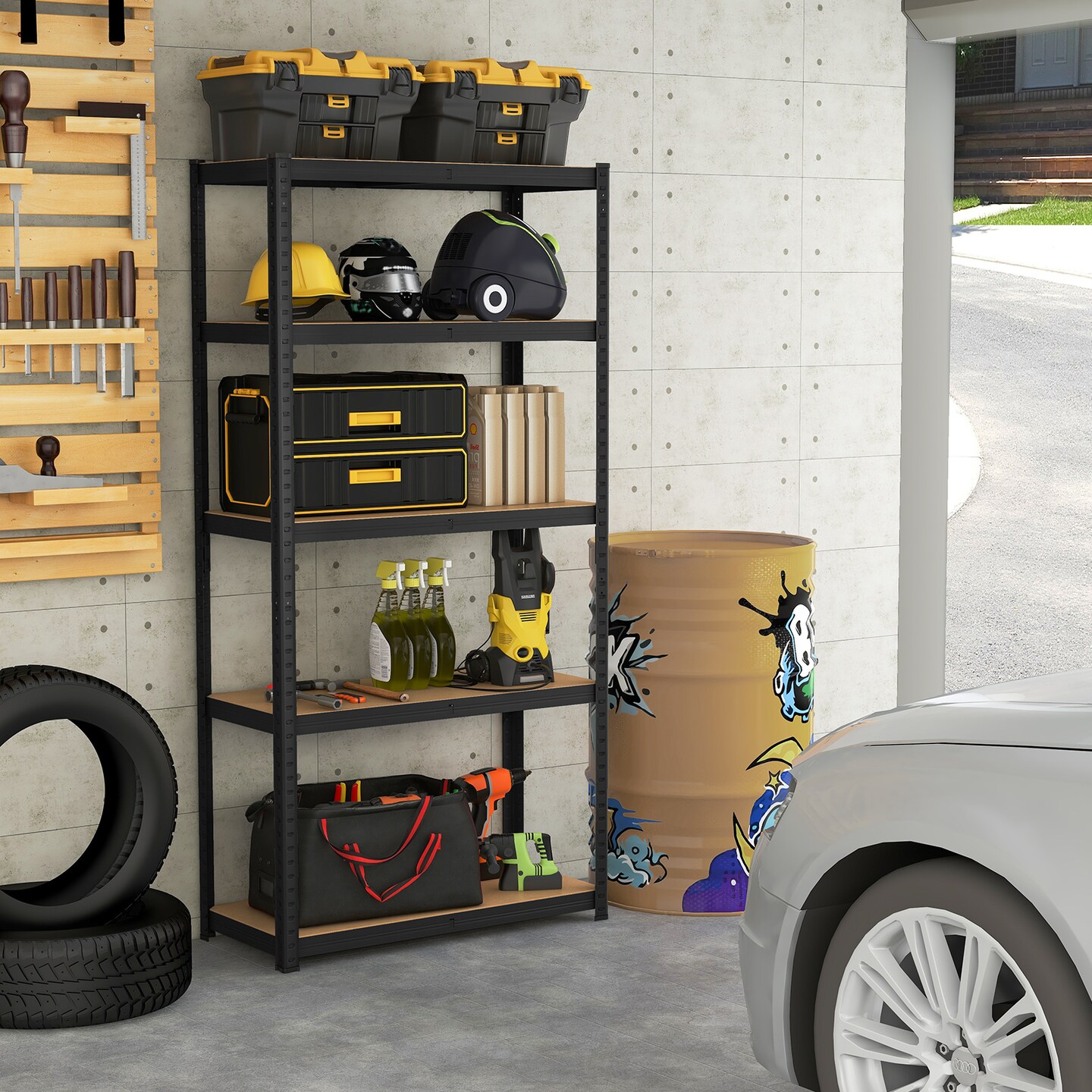 5-Tier Tall Freestanding Heavy Duty Metal Utility Rack with 5 Adjustable Shelves Suitable for Kitchens or Garage