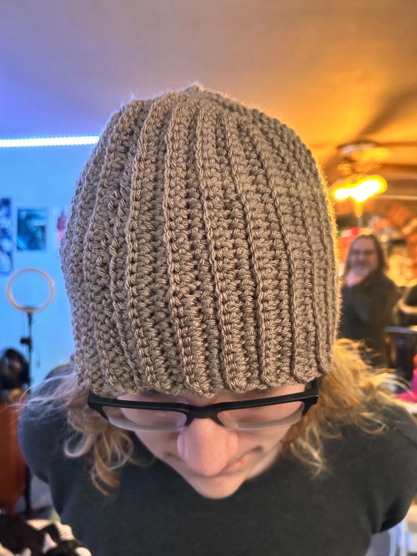 Handmade‎ Crochet Beanie Hat Gray Tan Blue Warm Winter Unisex Adult One Size Tan Everday Beanie Hat Crochet for Adults and Teens - Etsy main image 4