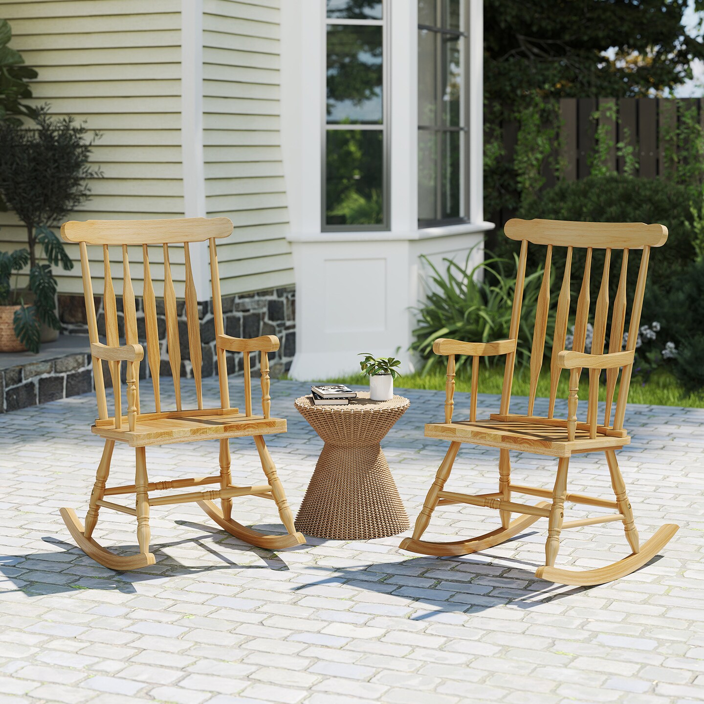 Rocking Chair with Solid Wooden Frame for Garden and Patio-Natural