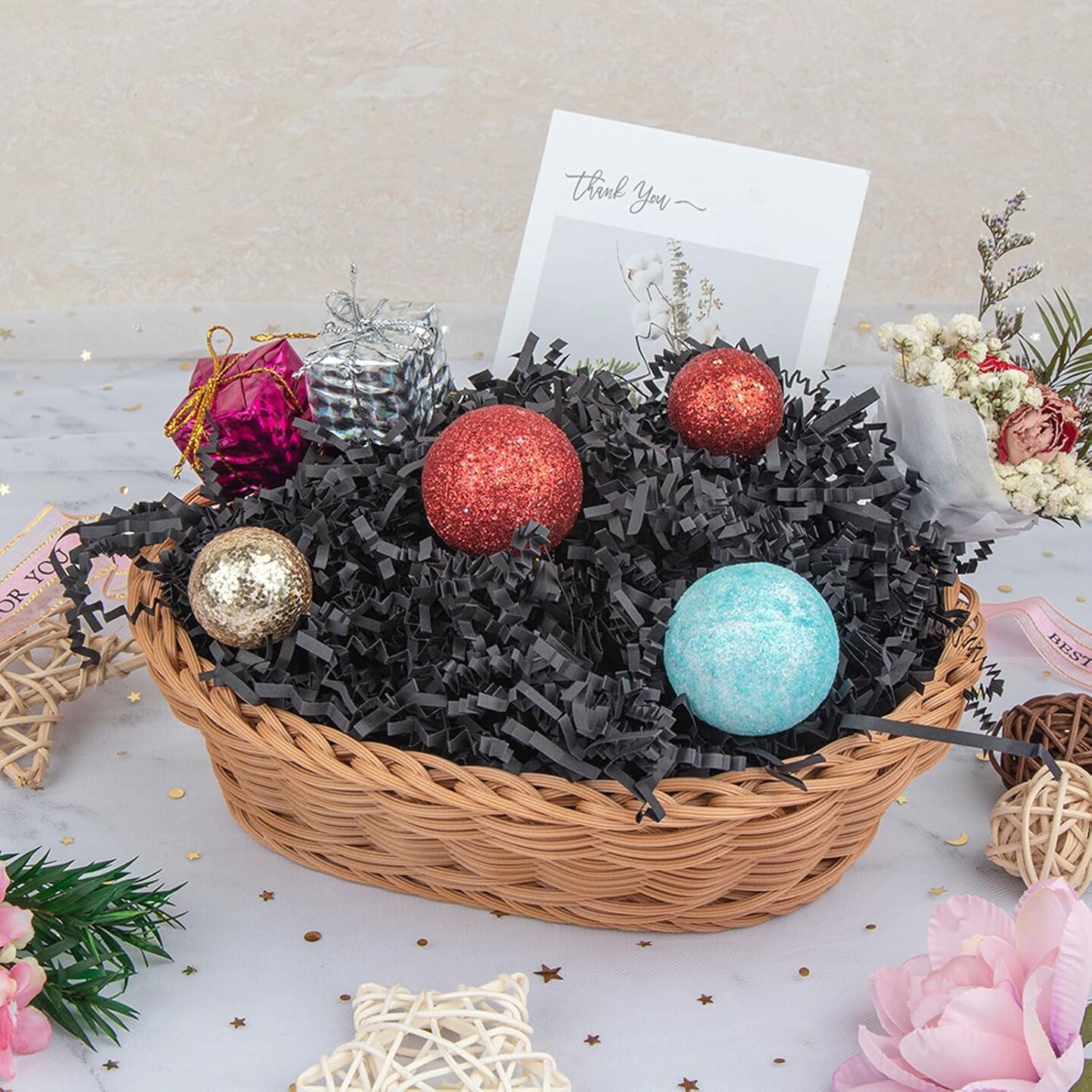 Crinkle Cut Paper Shred Packing Grass Cushion Paper Streamer for Christmas Wedding Birthday Bridesmaid Engagement Craft Gift Boxes Bags Basket Filler Decoration 4.5oz Black