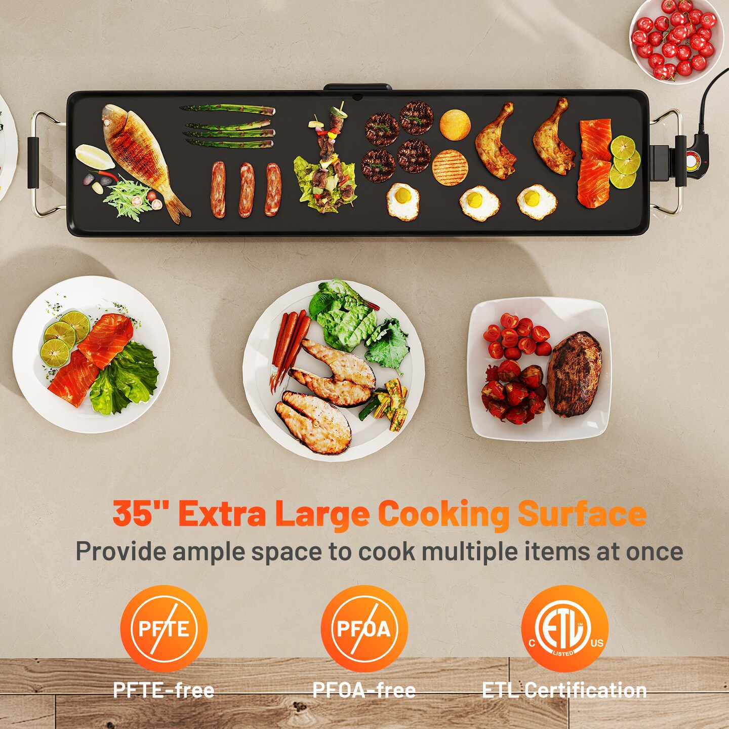 Black Stamping Aluminum Electric Griddle with Large Nonstick Surface and Accessories