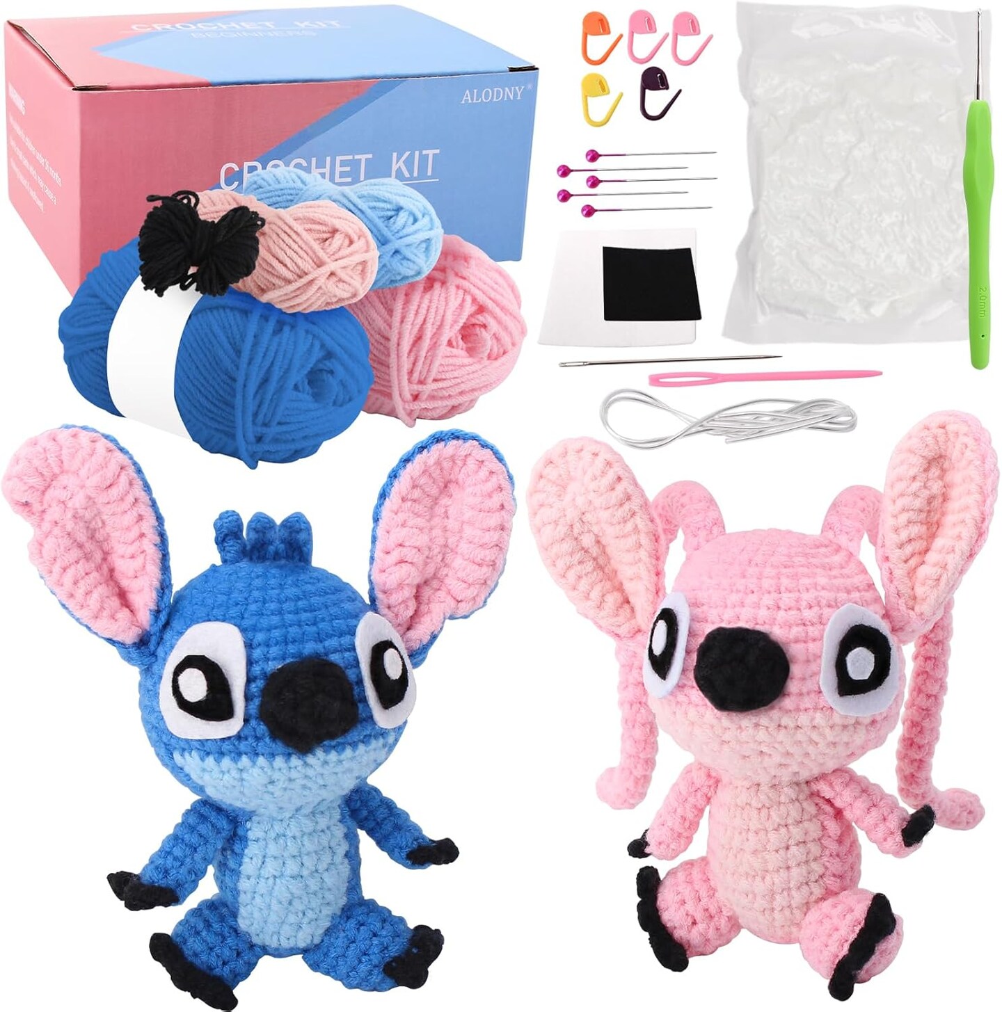 Knitting Kits Hooks Yarn Set with Step-by-Step Video Tutorials (Blue Pink) 1 x 1 x 0.2 inches