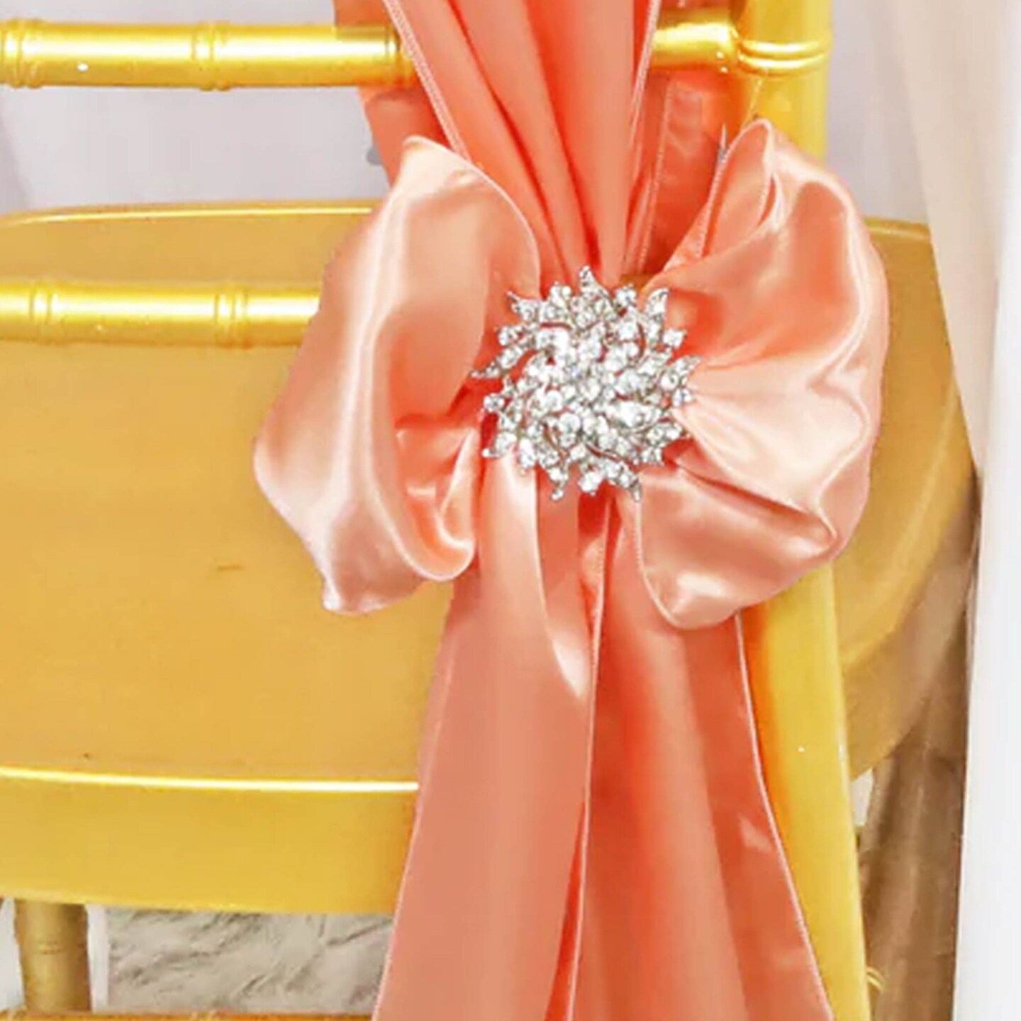 10 Pieces Apricot or Peach Satin Chair Sashes 8"x108" Elegant Wedding Decor