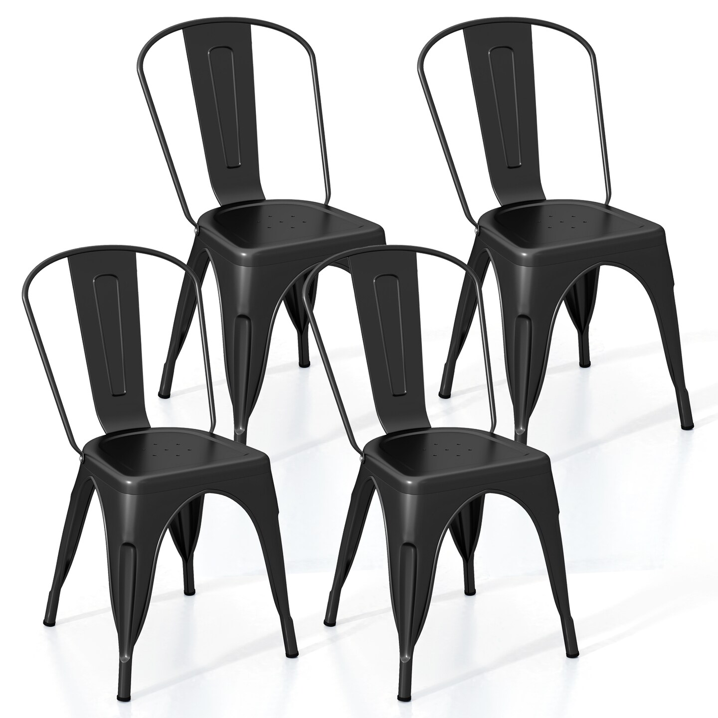 Set of 4 Metal Dining Chairs with Removable Backrest and Anti-slip Pads