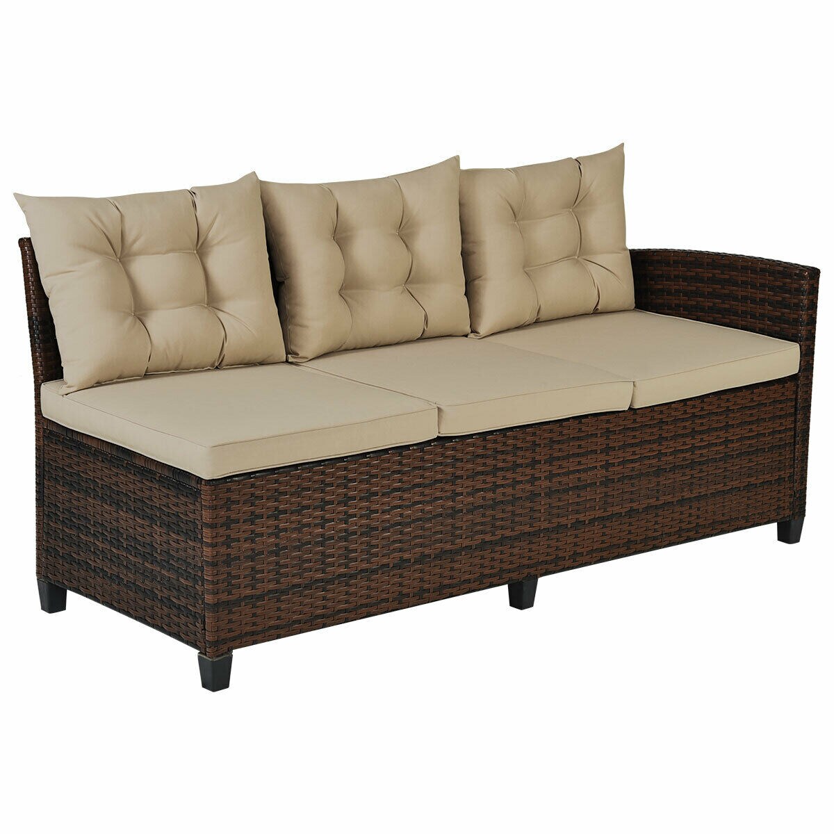 3 Pcs 6 Seats Rattan Dining Set Patio Furniture Sofa with Cushions