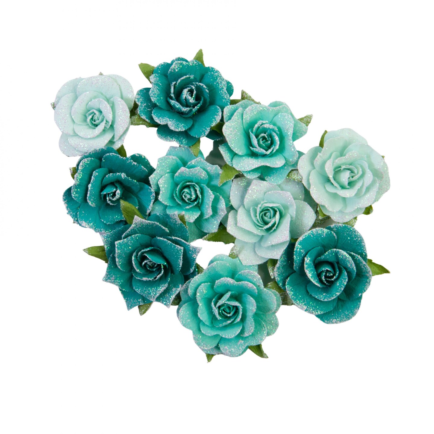 Painted Floral Collection Flowers - Shiny Teal - 10 Pcs, 1.5&#x22;