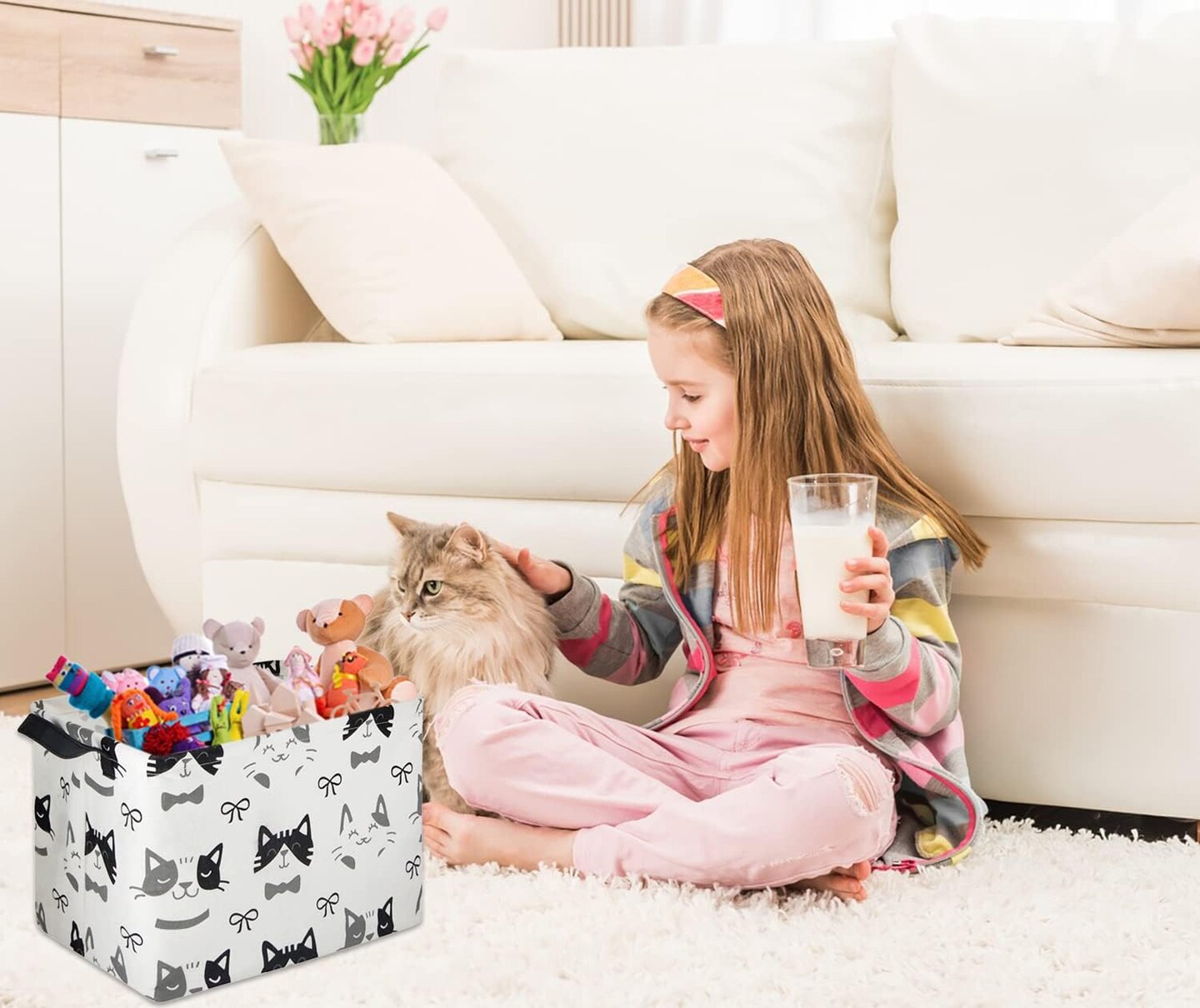 Cat Basket Cute Toy Storage Basket Bin Organizer Box Kids Gift Basket Empty Rectangular Cat Room