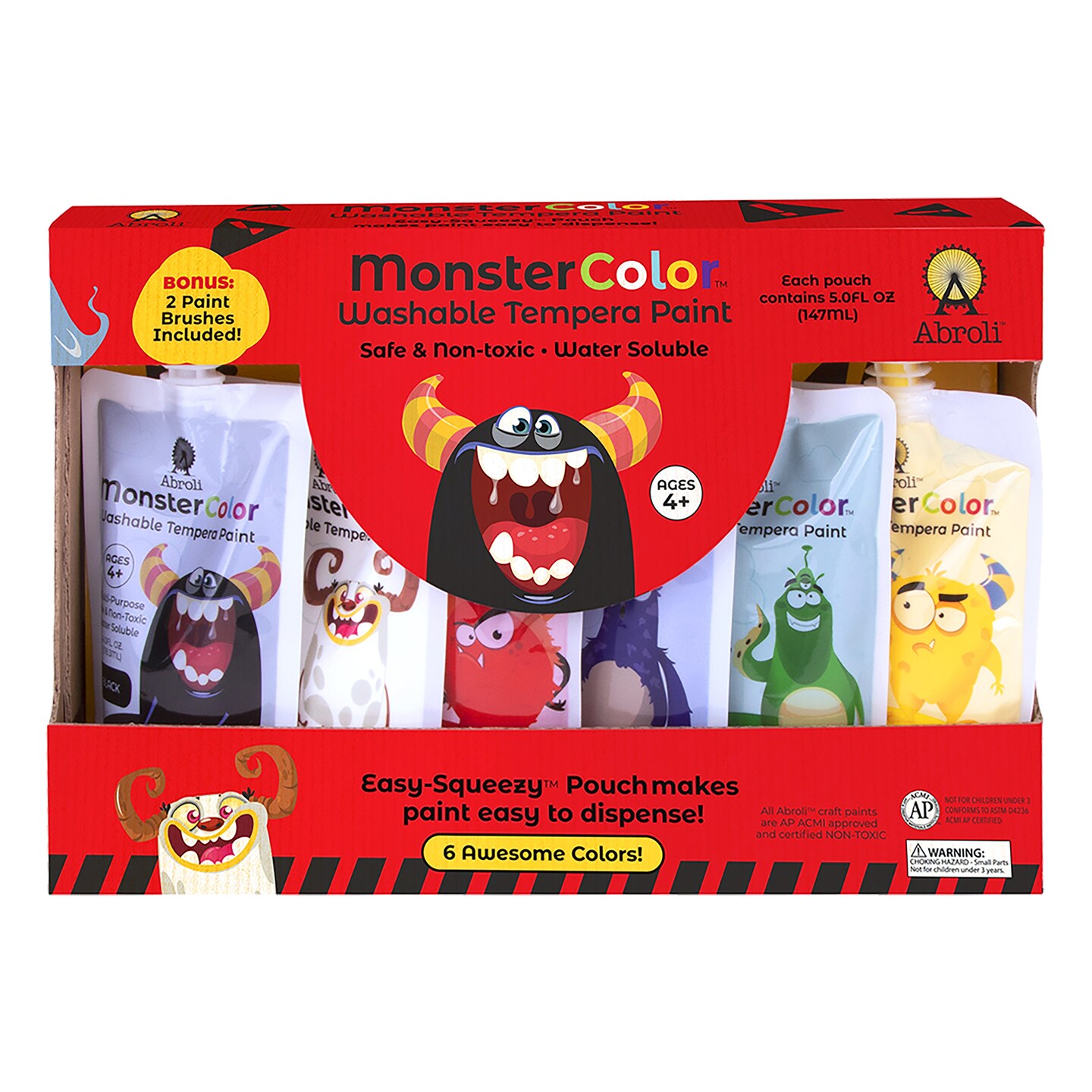 Abroli Monster Color Washable Tempera Paint Set 6/Pkg-Assorted Colors ...