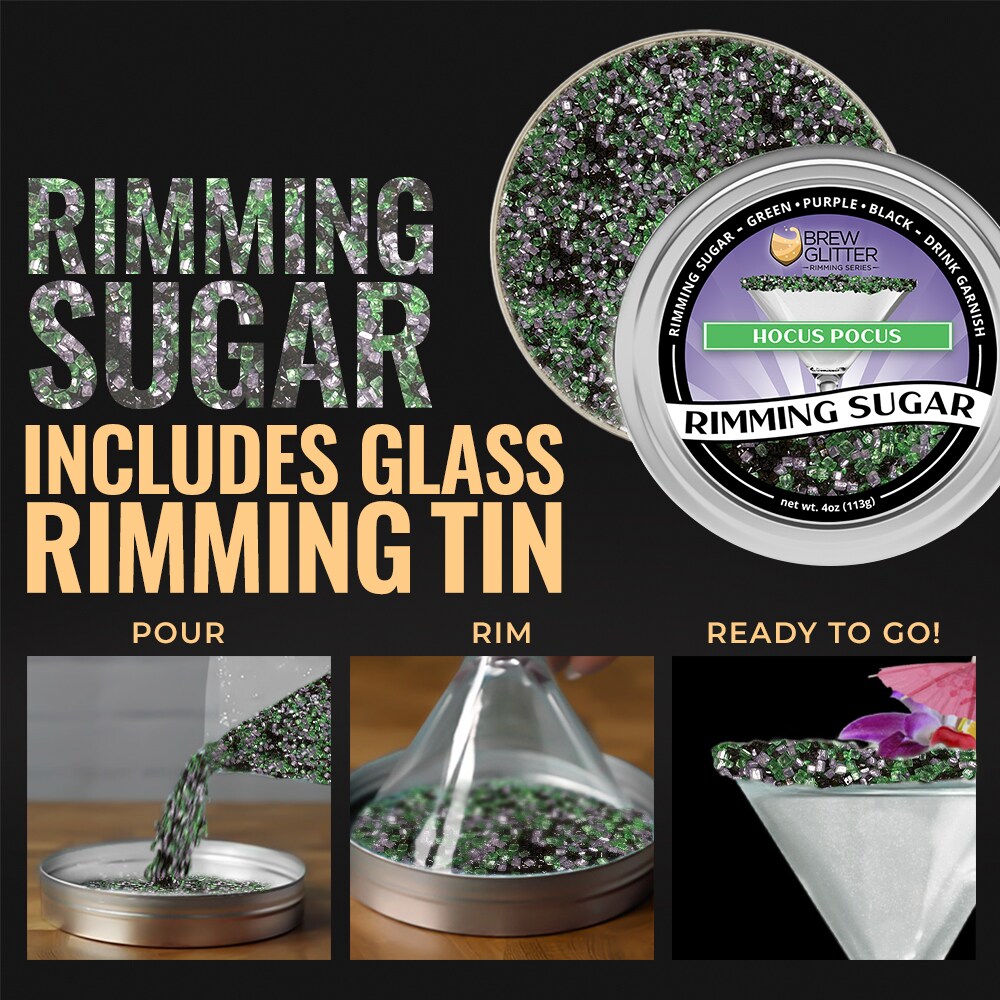 Brew Glitter - Hocus Pocus Rimming Sugar (4oz, 1x Bar Tin) Cocktail Garnish for Mixed Drinks &#x26; Refreshments