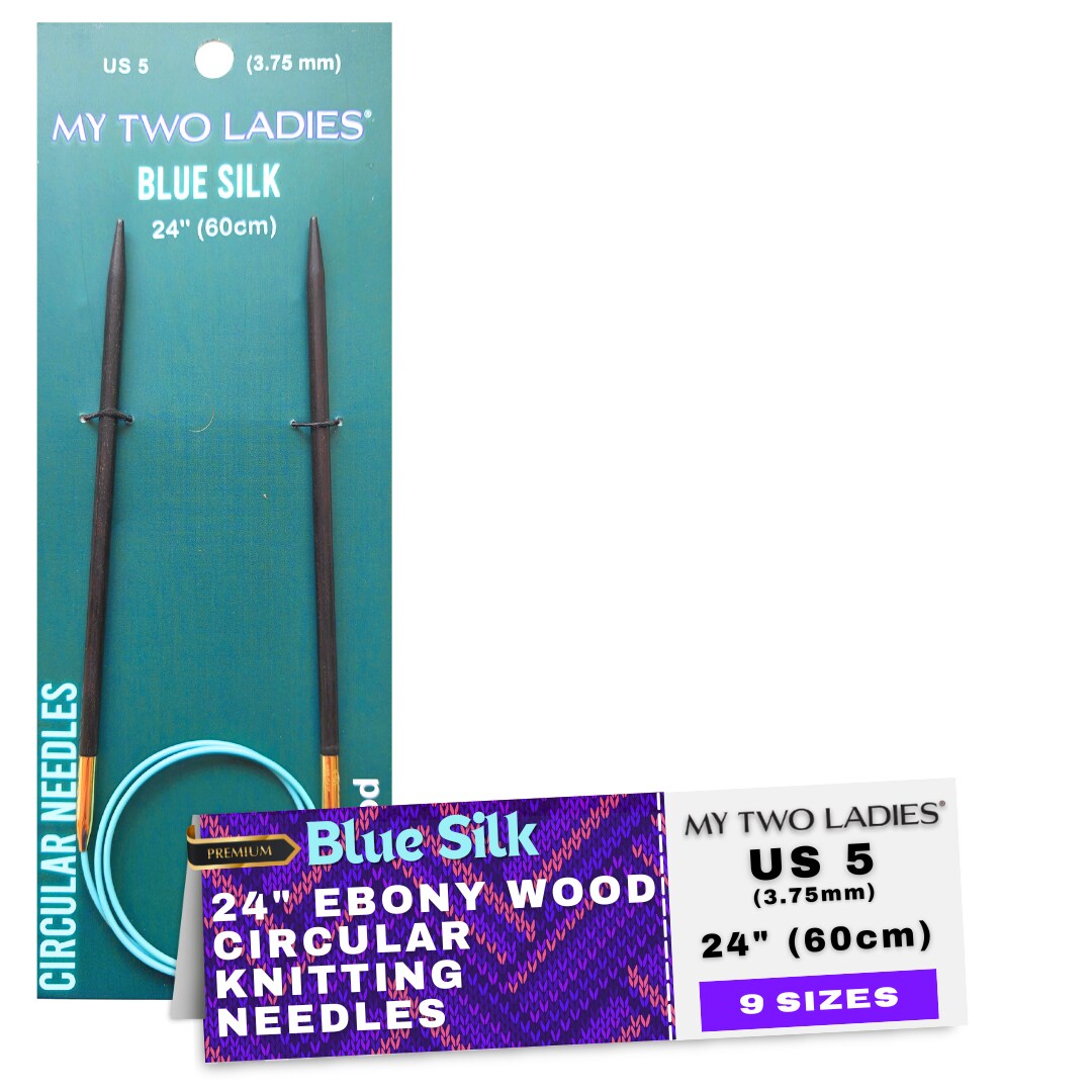 Blue Silk | 24" Circular Knitting Needles | Ebony | 9 Sizes