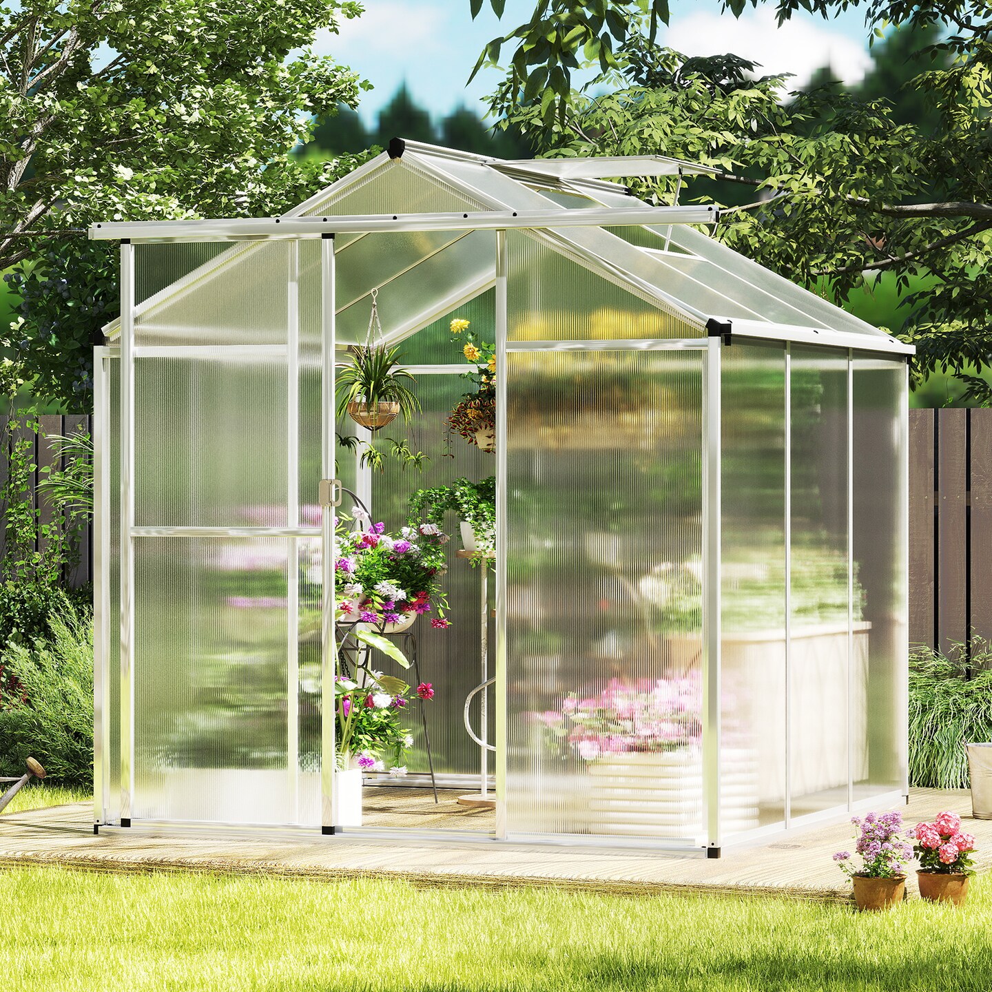 Transparent Polycarbonate Aluminum Walk-In Greenhouse with Vent and Gutter