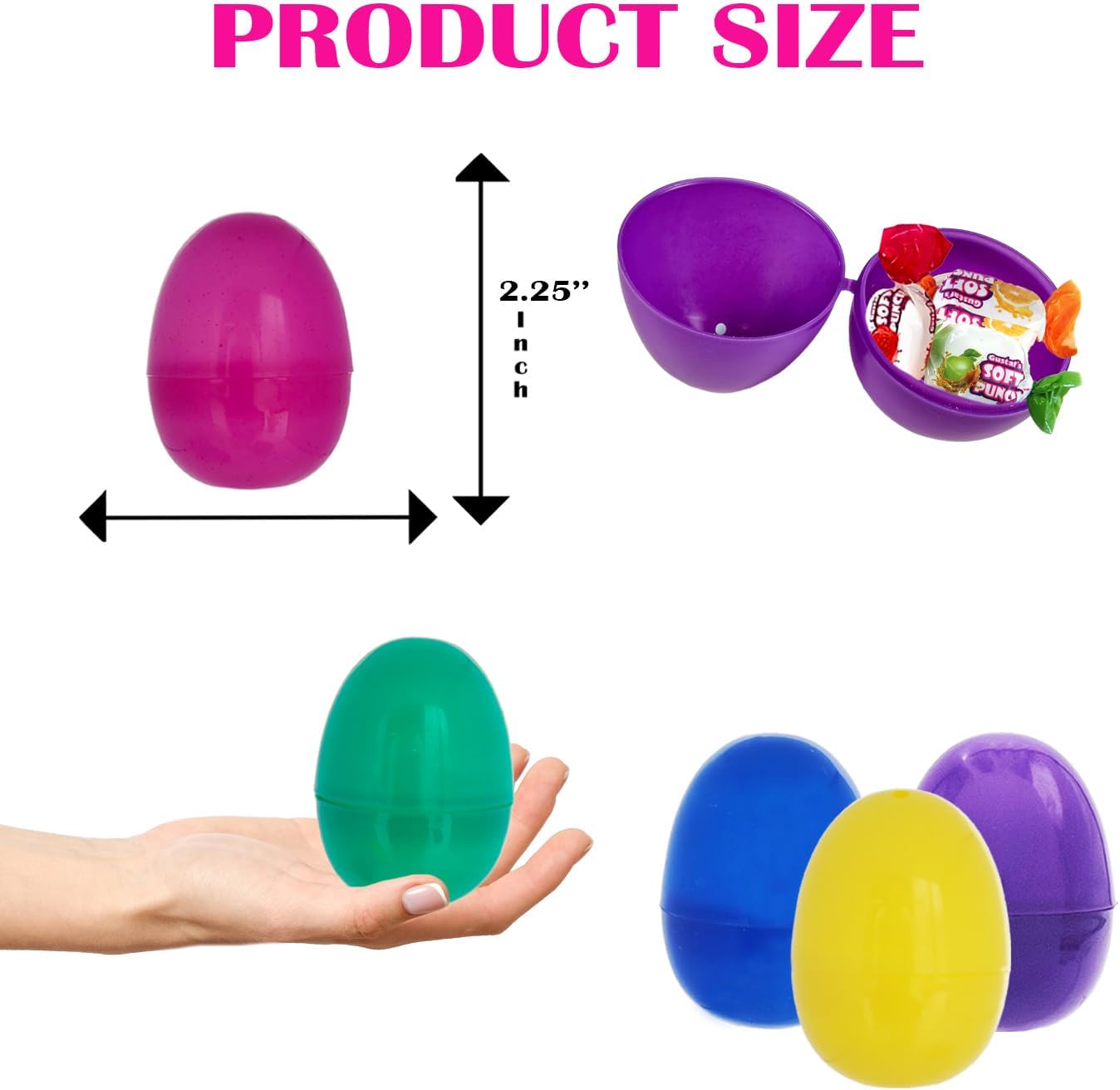 Fillable Easter Eggs 2.3" (500 Pack) with Hinge Bulk Colorful Bright Plastic Easter Eggs, Perfect for Easter Egg Hunt, Suprise Egg, Assorted Colors