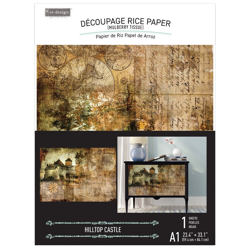 Redesign A1 Decoupage Rice Paper (Mulberry Tissue Paper) &#x2013; Hilltop Castle - 23.4&#x2033;X33.1&#x2033;