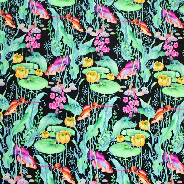 Lily Pad Fish Pond Printed Spandex