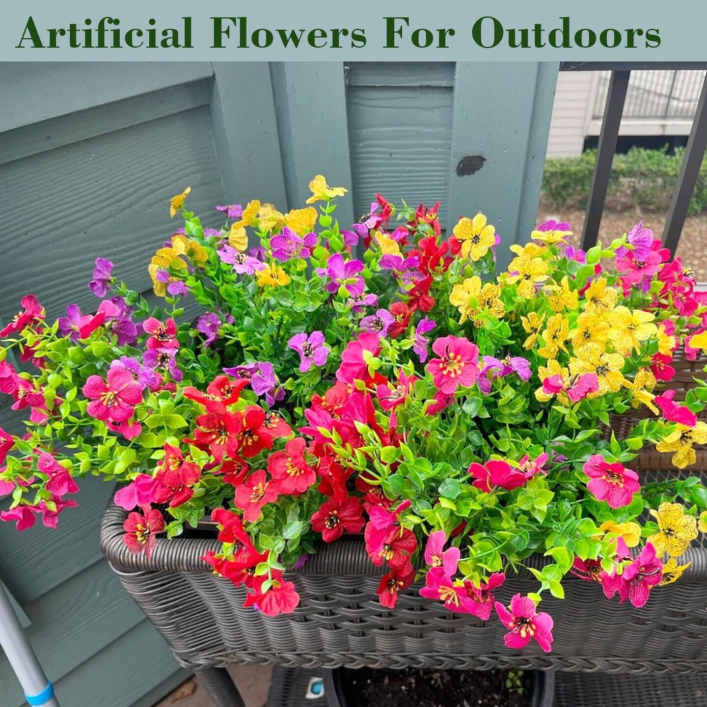 12 Bundles Artificial Flowers for Outdoors, UV Resistant Fake Outdoor Flowers No Fade Faux Outdoor Flowers Plants for Garden Porch Window Box Farmhouse Pot Planters Decor (Multi ColorA)