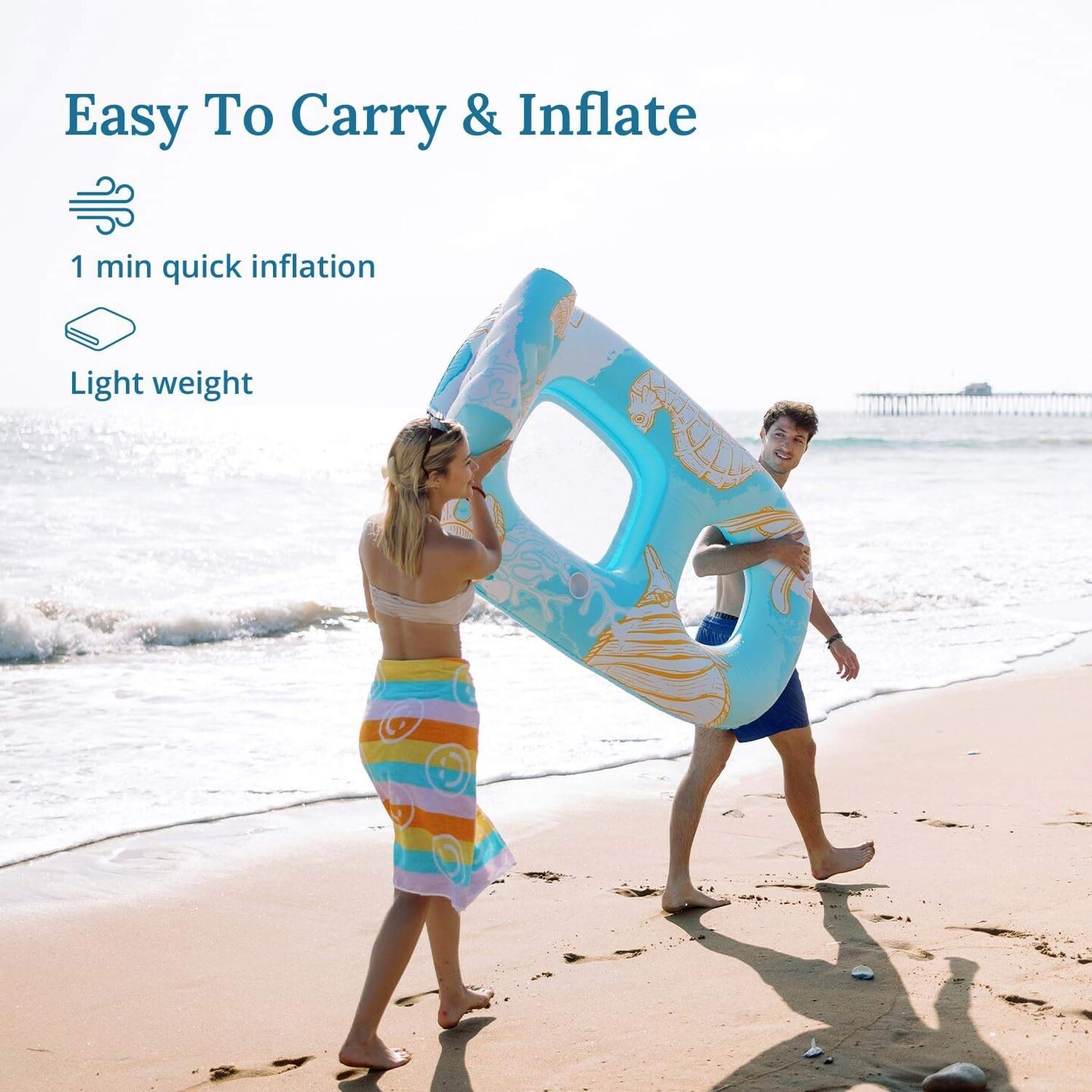 Blue Inflatable Lounge Float for Swimming Pool Comfort