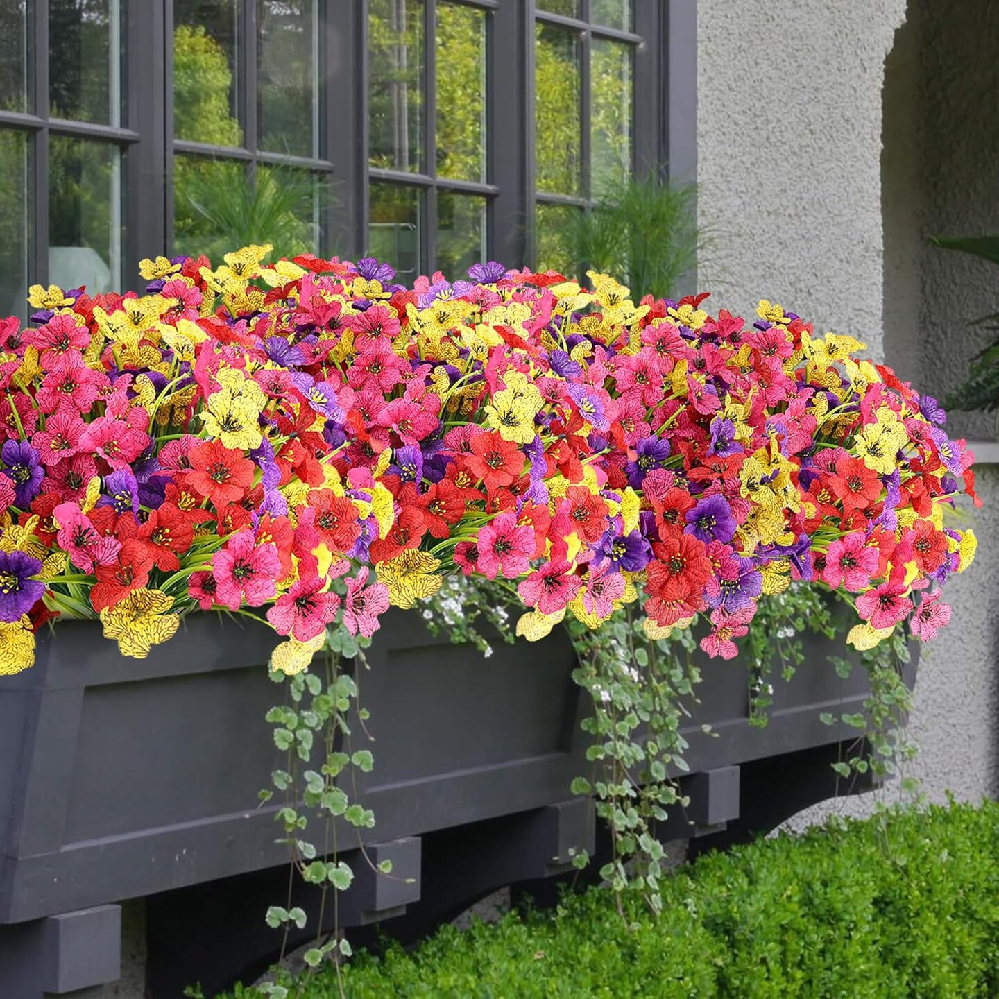 16 Bundles Fall Artificial Flowers for Outdoor UV Resistant Fake Spring Flowers Faux Plants Outdoor for Porch Window Box (Colorful) 15"D x 4"W x 2"H