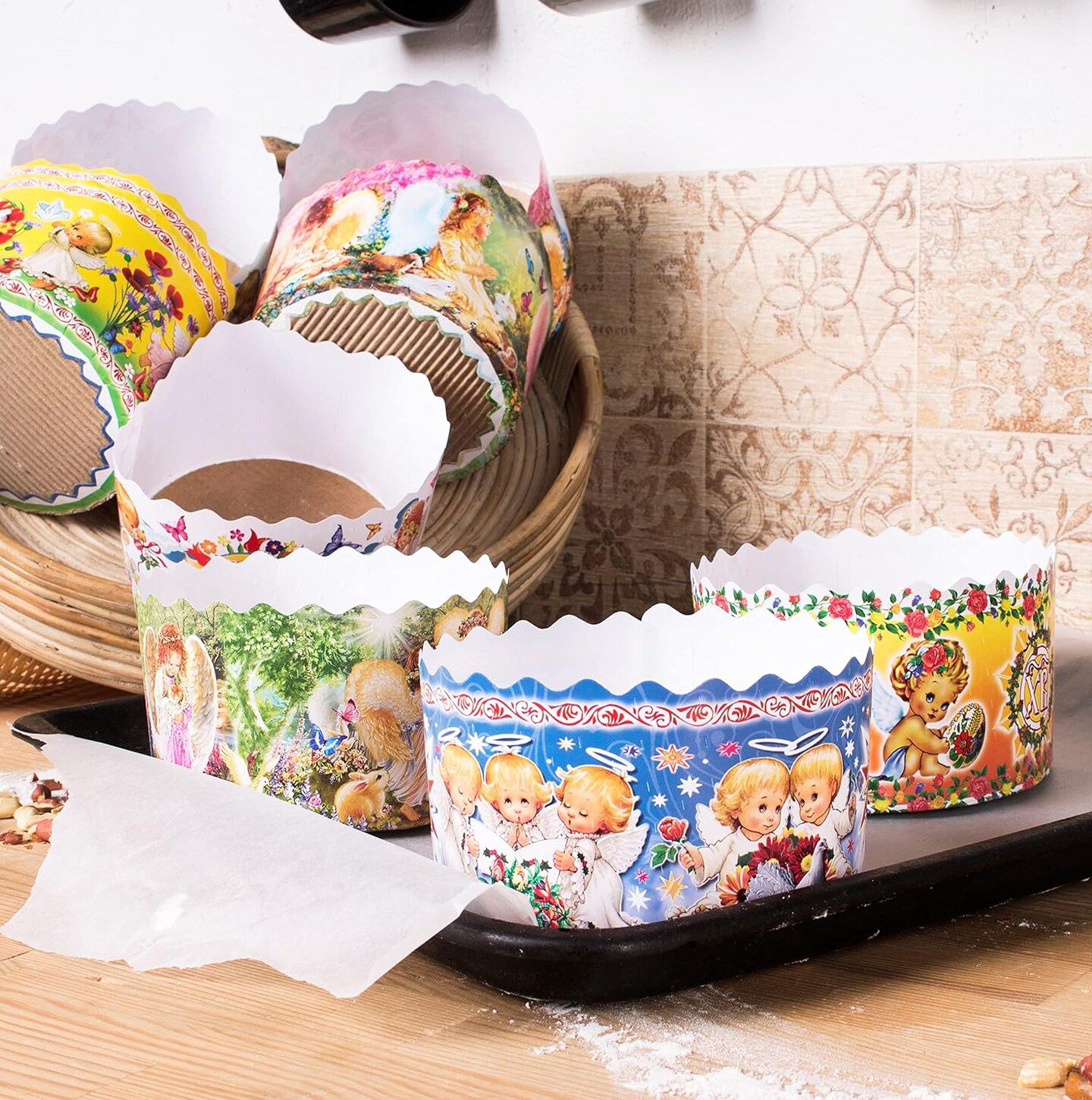 15 oz Easter Bread Paper Mold Paska |12 pcs| Kulich Mold Easter Bread Forms - Large Panettone Paper Mold Kulich Paper Mold - W 5.1 x H 3.35-In