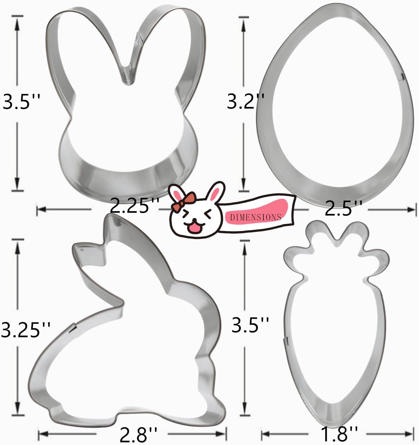 Easter Cookie Cutters, 4pcs Holiday Themed Cutter Carrot Egg Bunny Rabbite Cookie Cutter, Stainless Steel Biscuit Cutters