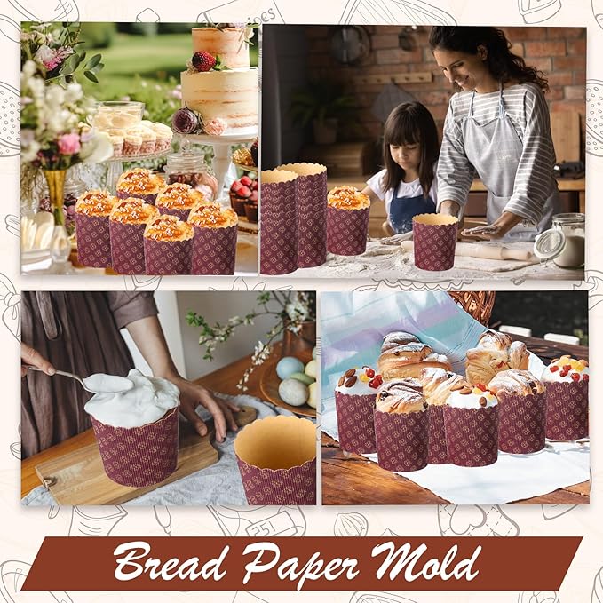 48 Pcs Easter Panettone Paper Pan Mold Corrugated Form for Cakes Bread Round Paper Baking Molds for Kitchen Muffin Cupcake Kulich Paska, Brown (12 oz)