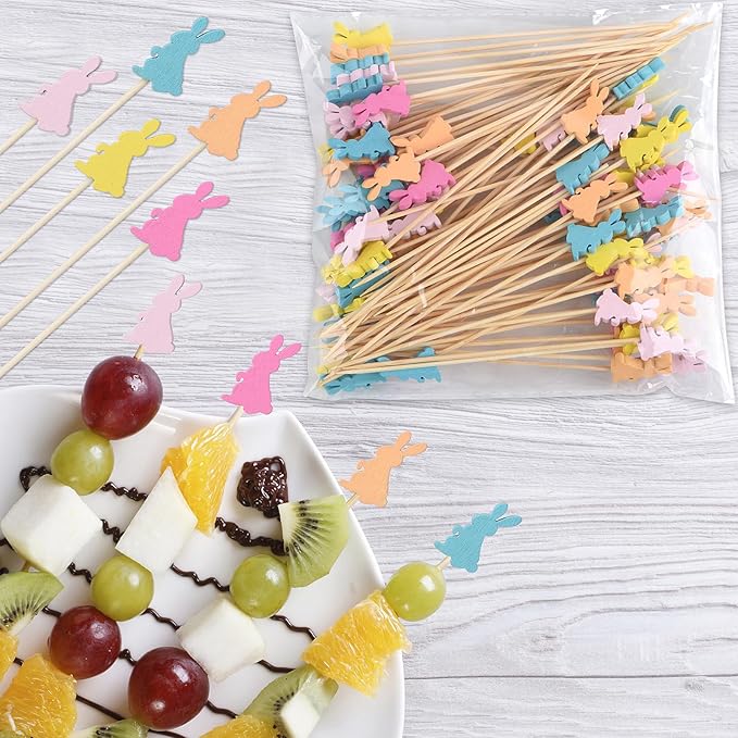 100 Pack Easter Toothpicks for Appetizers, 4.7 Inch Natural Bamboo Cocktail Picks for Cake Dessert Food Fruit Easter Party Decorations