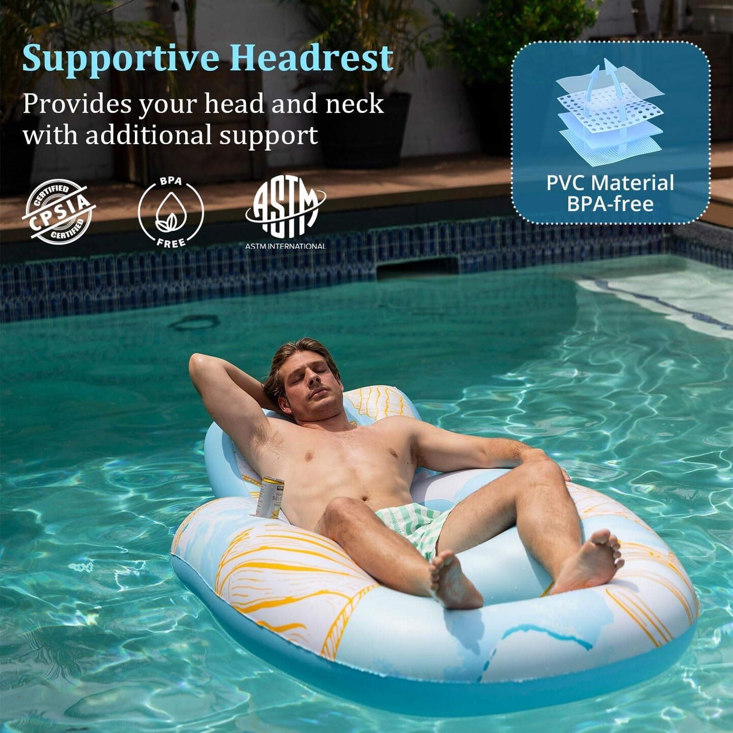 Blue Inflatable Lounge Float for Swimming Pool Comfort
