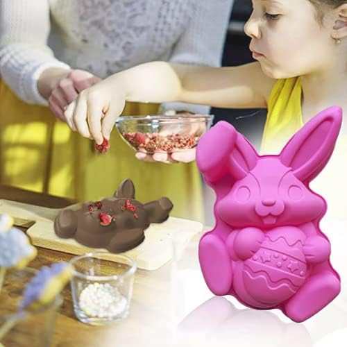3Pcs Large Bunny Mold Easter Egg Mold, 3D Rabbit Bunny Easter Egg Shape Silicone Mold Easter Bunny Cake Mold Chocolate Egg Mold Silicone Baking Mould for Candy Jello Cocoa Bombs with 2 Wooden Hammers