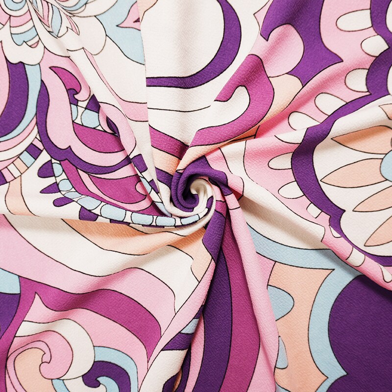 Purple-White-Multi Poly Floral Print Liverpool Double Knit Fabric By the Yard