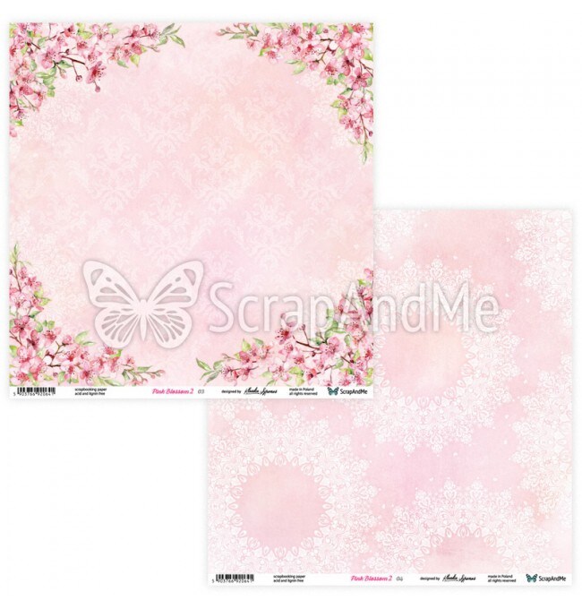 12x12 Scrapbook Paper Pack | Pink Blossom 2 | 5 Sheets | ScrapAndMe