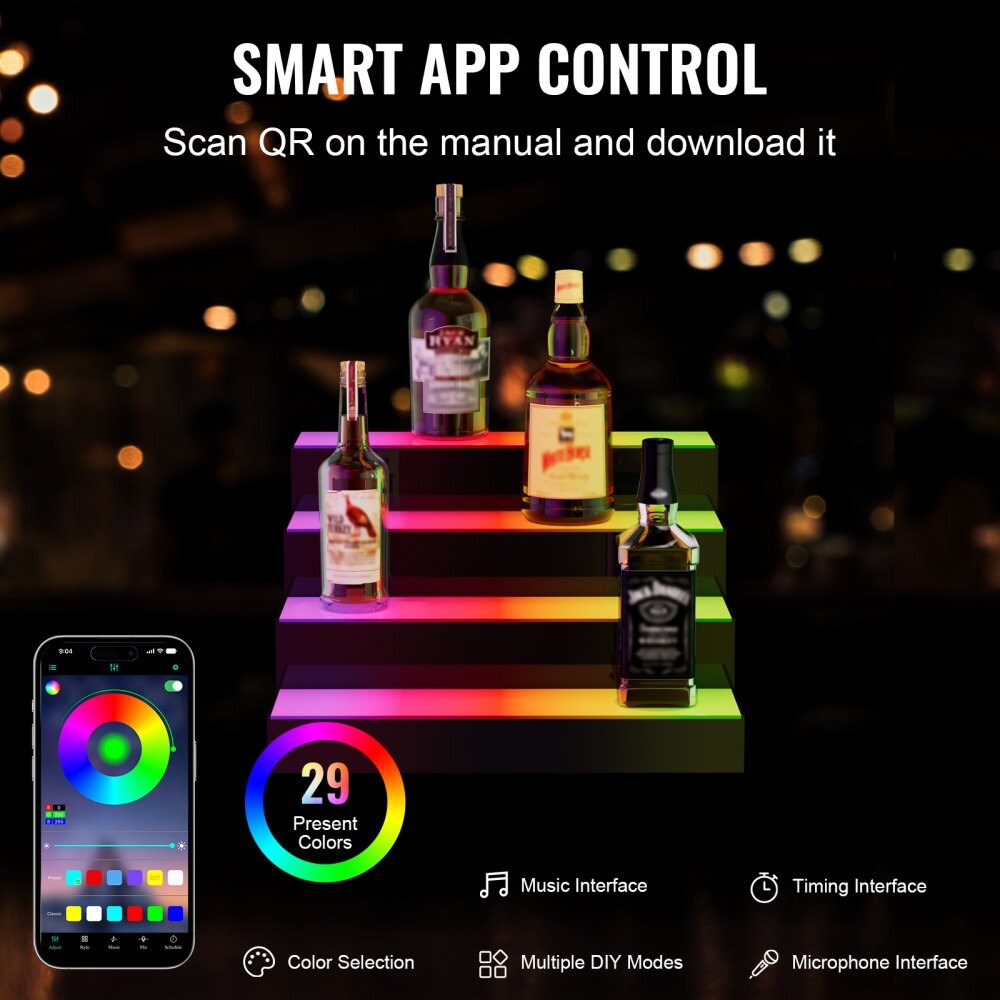 Acrylic LED Liquor Bottle Shelf with Remote App Control, Multi-Color Lights