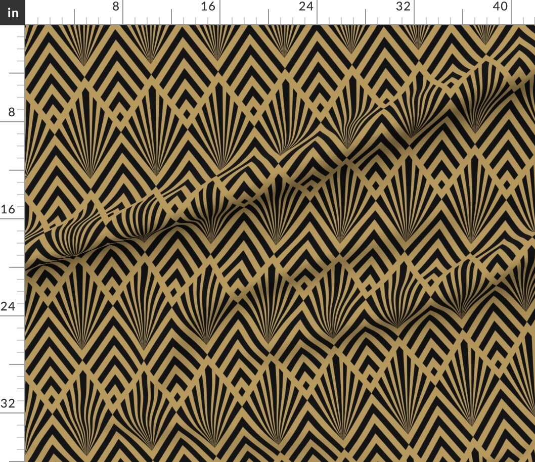 Diamonds Large Diamond Fan Art Deco Retro Gold Black 1920S Custom Printed Fabric by Spoonflower Various Fabrics by the Yard or Fat Quarter