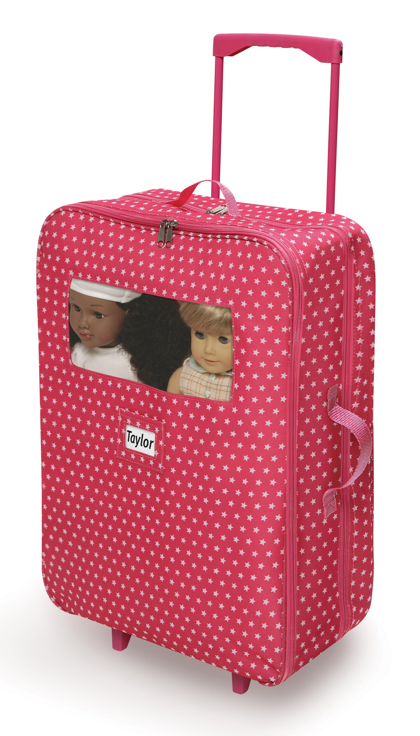 Badger Basket Double Trolley Doll Carrier with Two Sleeping Bags and Pillows - Pink/Star