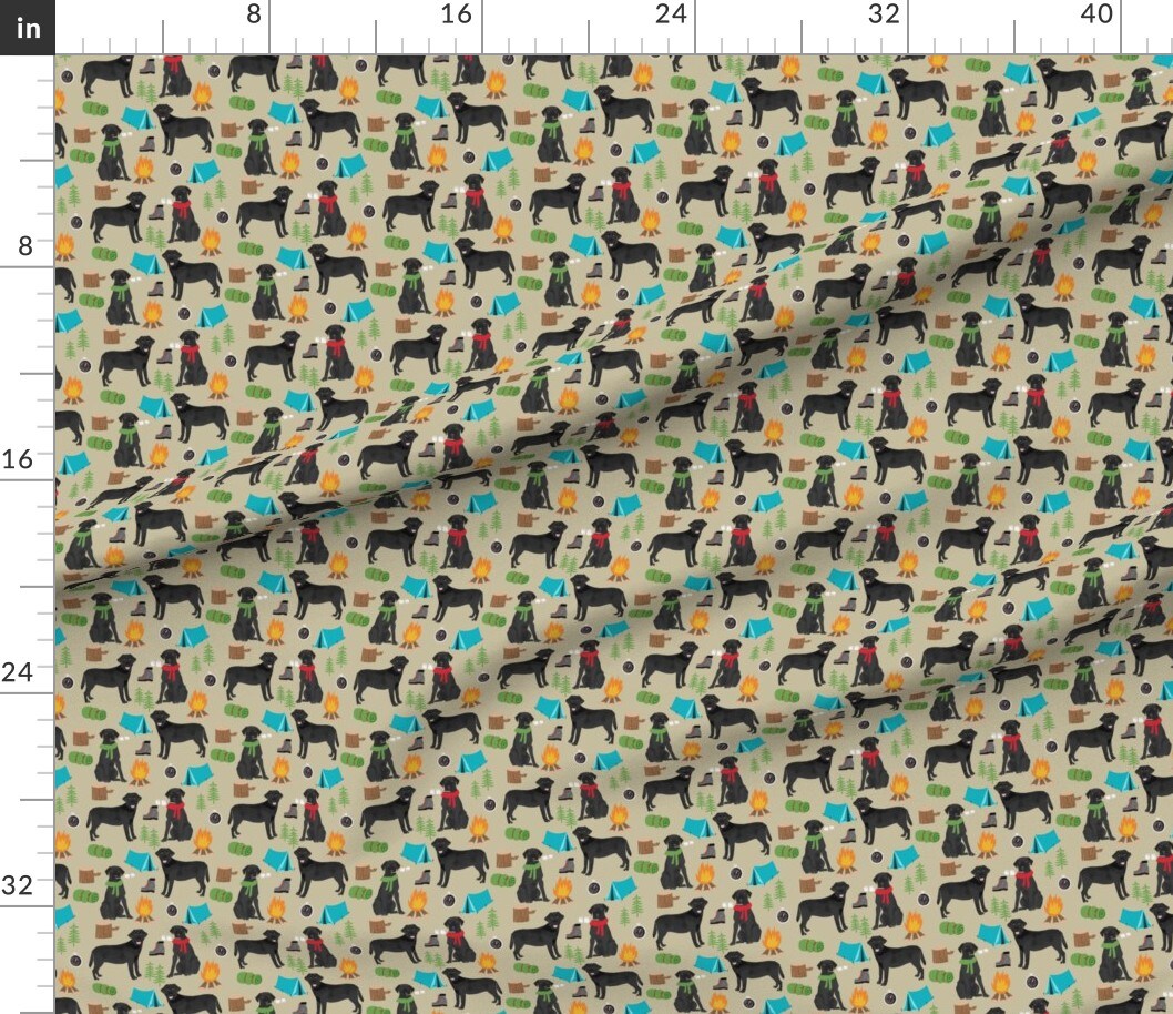 Various Fabrics by the Yard or Fat Quarter Black Lab Camping Labrador Retriever Dogs Cute Pet Tan Outdoors Adventure Woodland Rustic Cabin Camp Outdoor Pets Portrait Custom Printed Fabric by Spoonflower