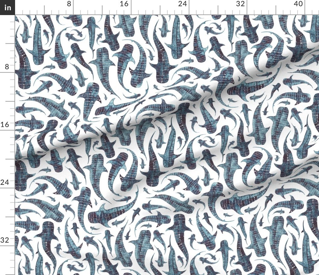 Whale Shark Blue Animal Swimming Navy Sea Ocean Custom Printed Fabric by Spoonflower Various Fabrics by the Yard or Fat Quarter