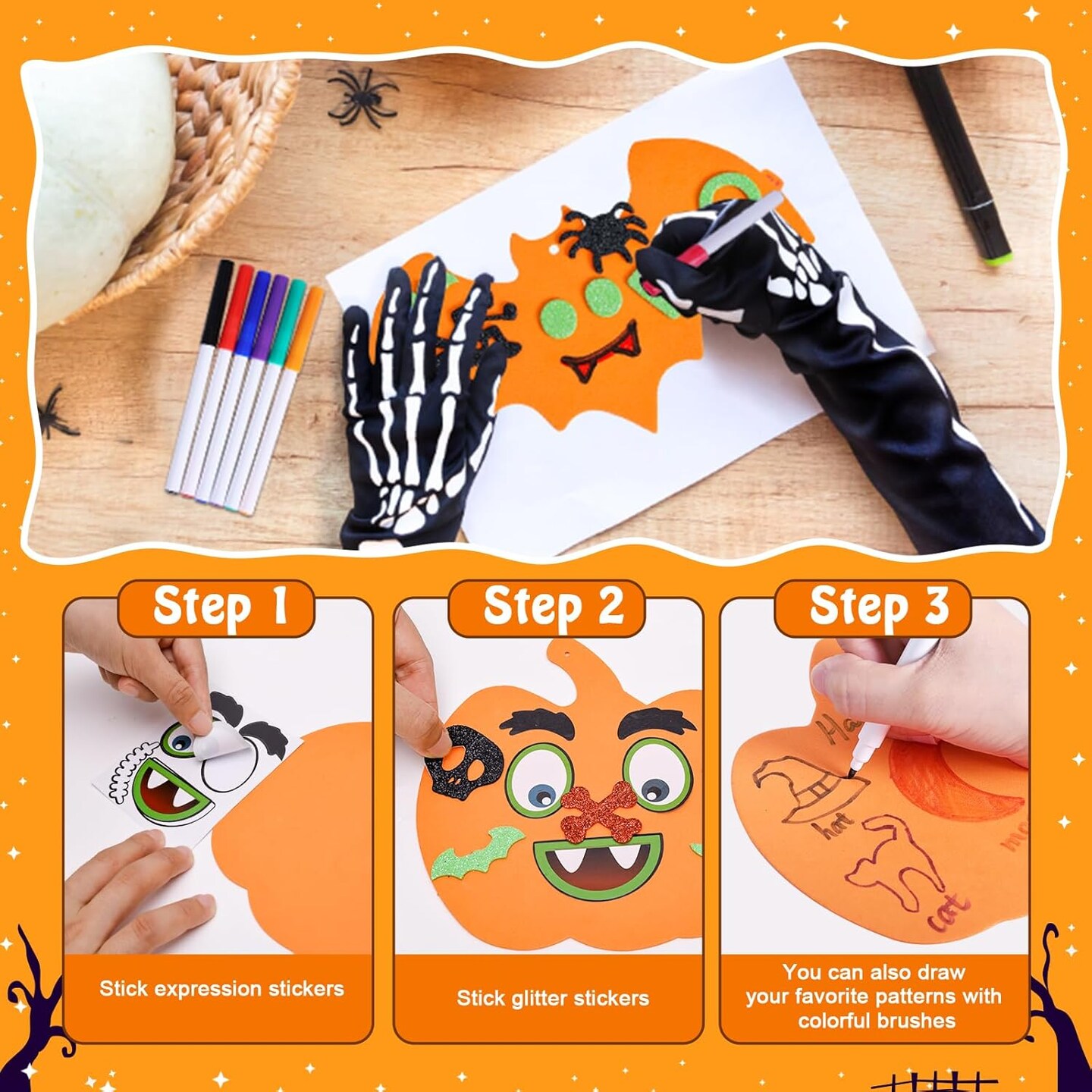 330PCS Halloween Foam Stickers Set, Pumpkin Ghost Spider Bat Crafts Kit