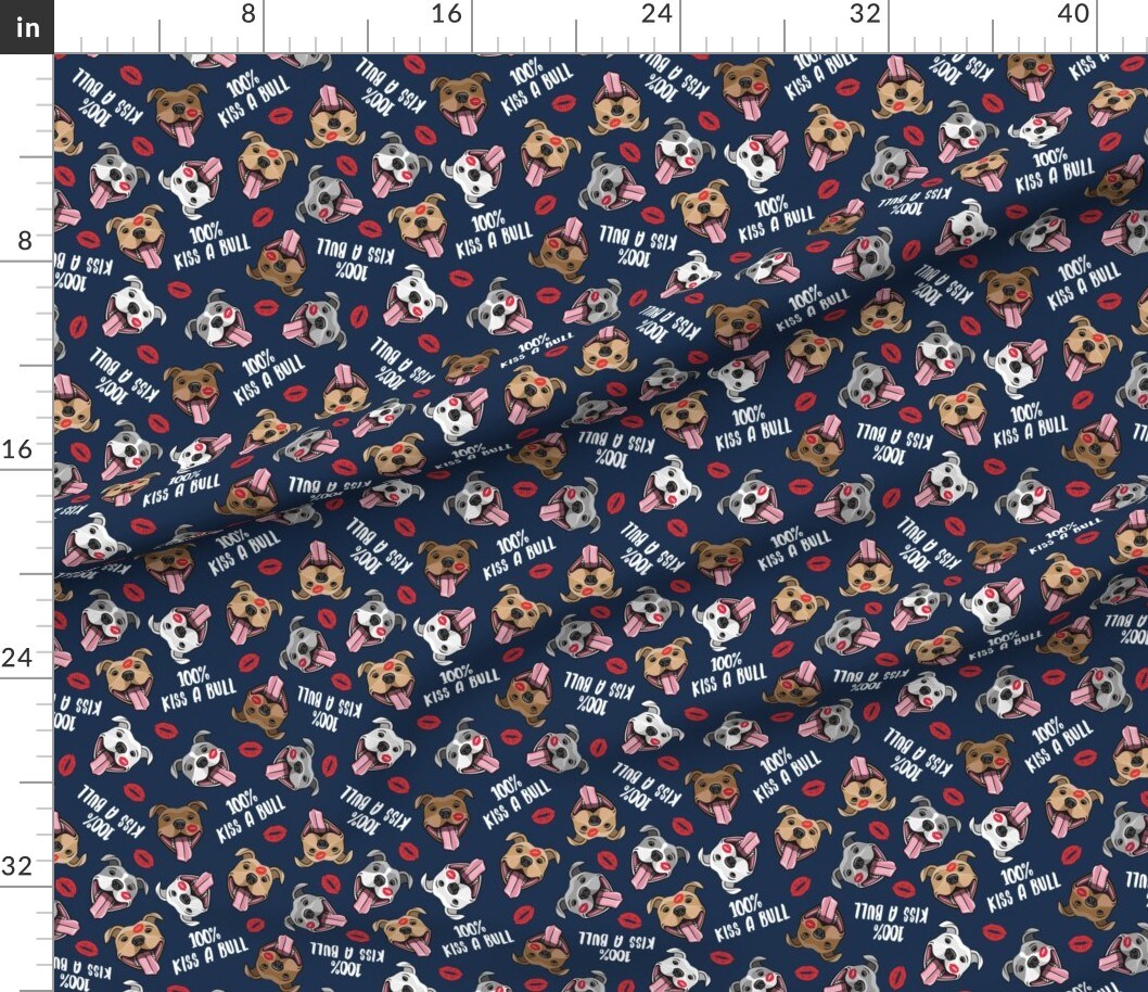 Various Fabrics by the Yard or Fat Quarter Kiss Bull Dog Lips Love Red Blue Breed Dogs Pitbulls Custom Printed Fabric by Spoonflower