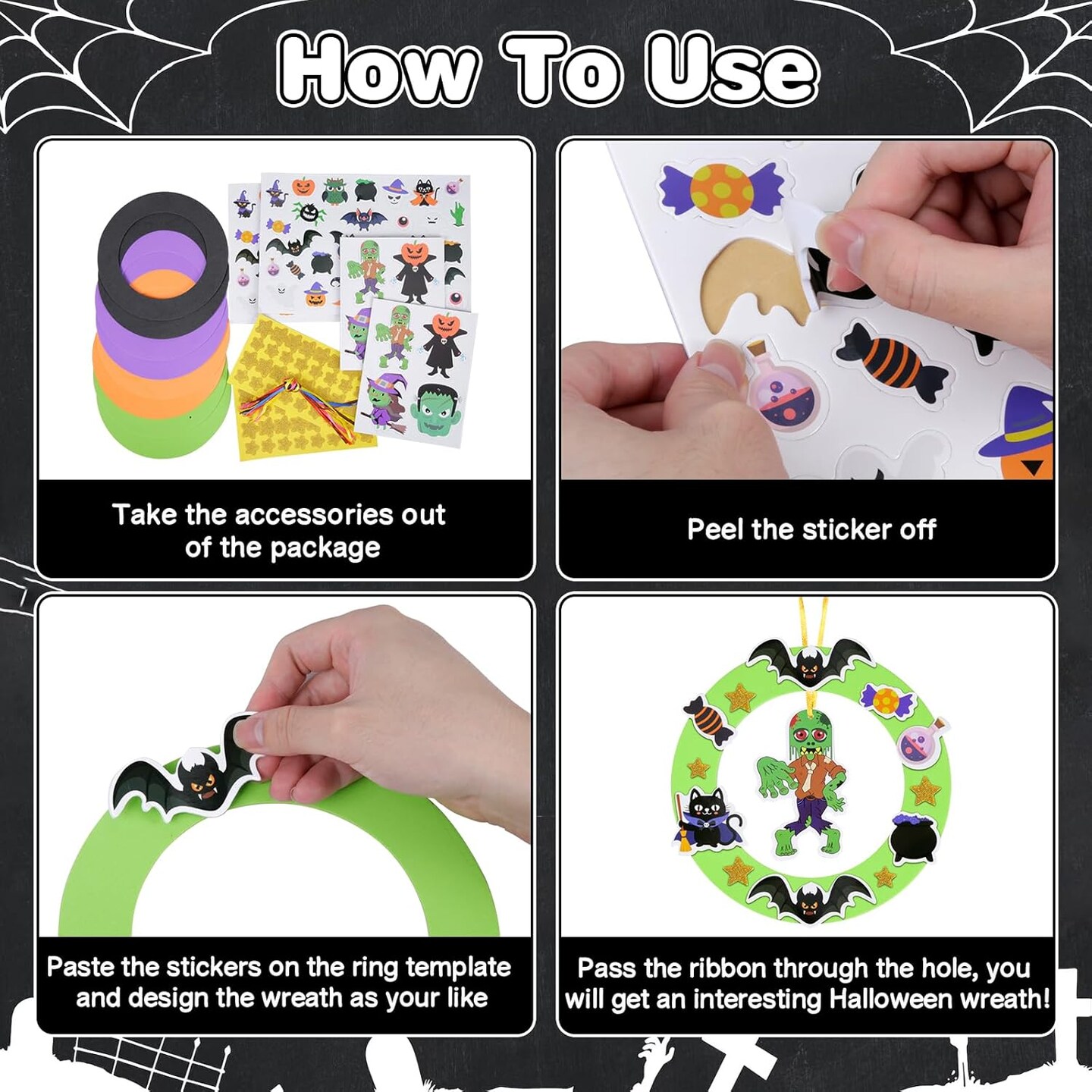8 Pack Halloween Wreath Craft Kit for Kids Make You Own Halloween