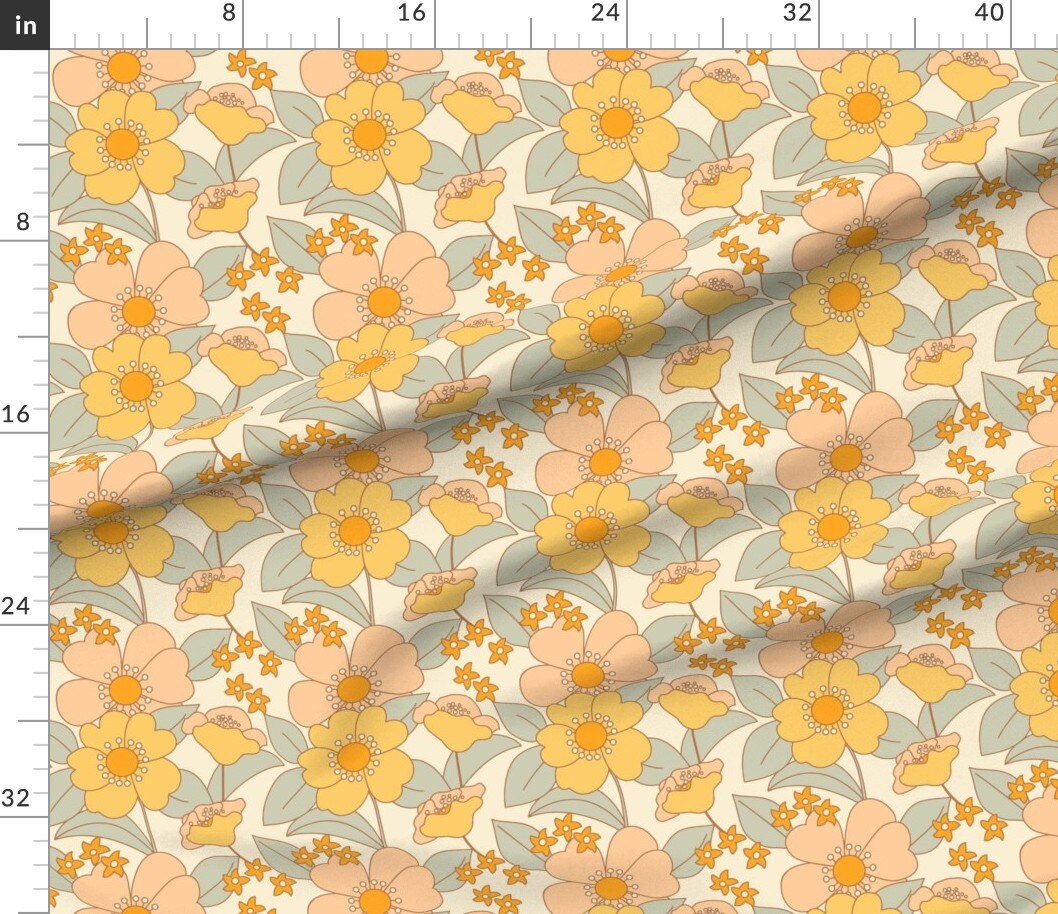 Various Fabrics by the Yard or Fat Quarter 70S Flowers Sunshine Vintage Retro Deco Decor Custom Printed Fabric by Spoonflower